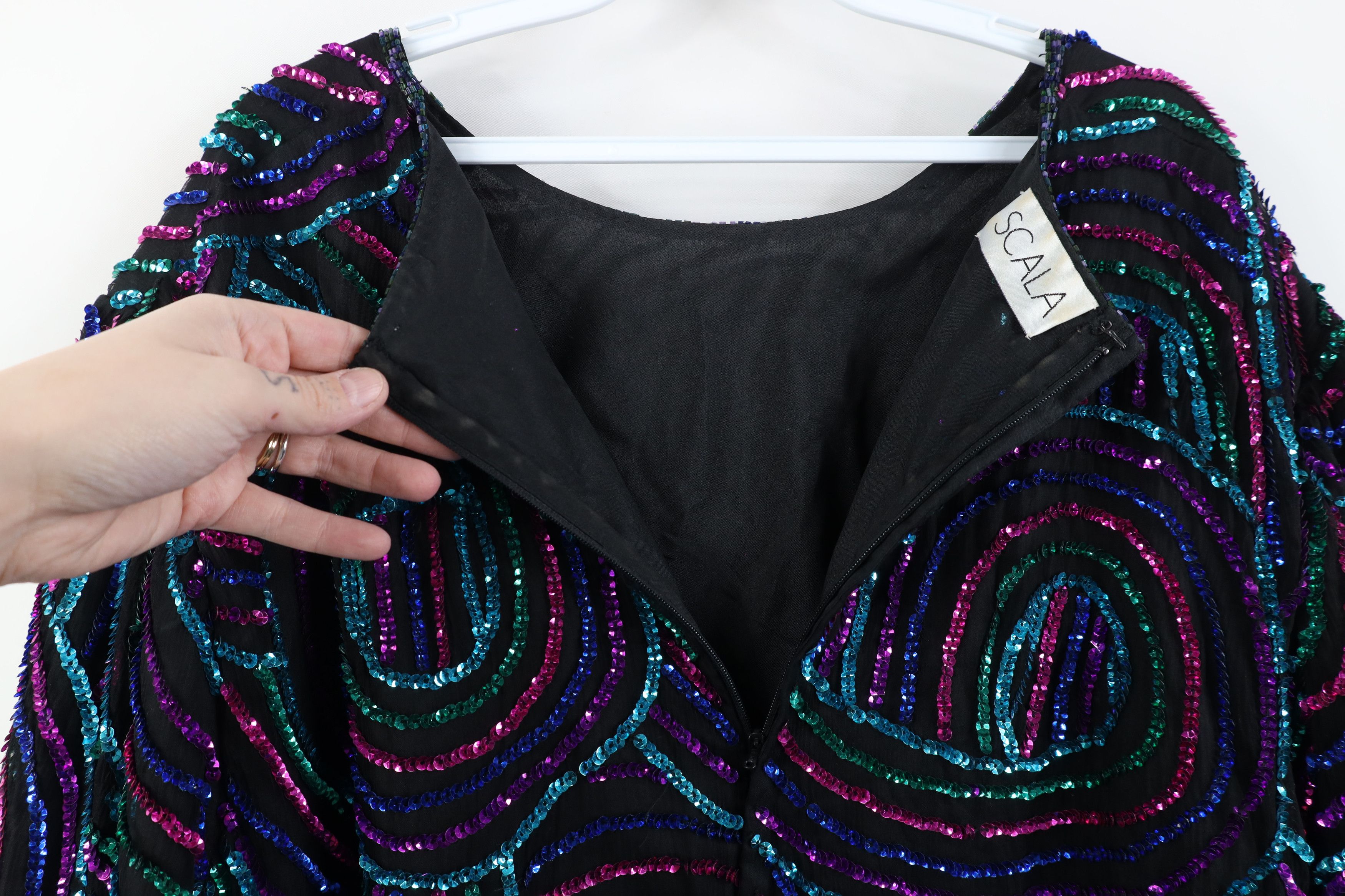 Vintage Vintage 90s Scala Sequin Beaded Evening Party Shirt Silk Size 3XL / US 20-22 - 12 Thumbnail
