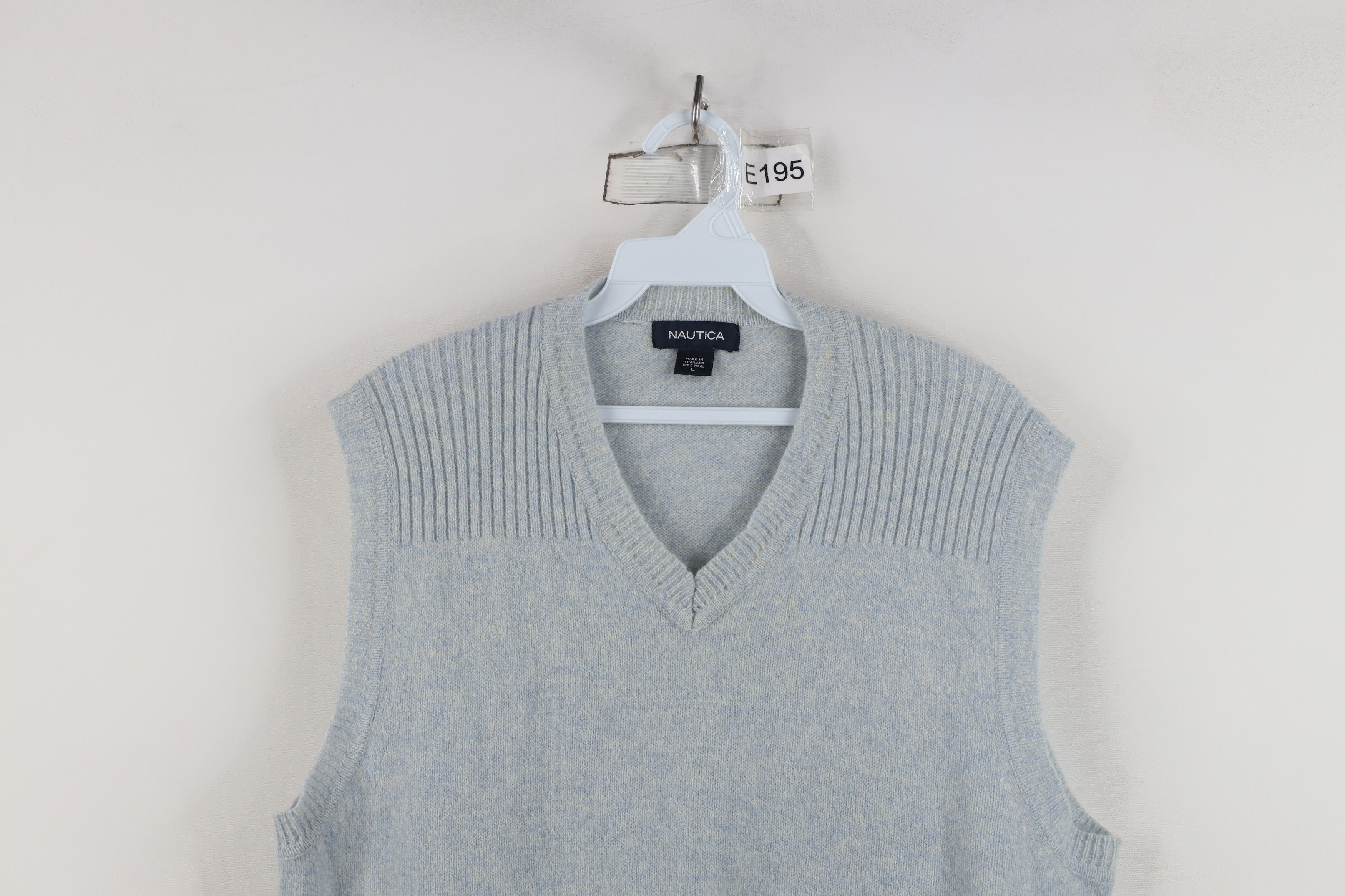 Nautica Vintage 90s Nautica Wool Knit V-Neck Sweater Vest Light Blue Size US L / EU 52-54 / 3 - 2 Thumbnail