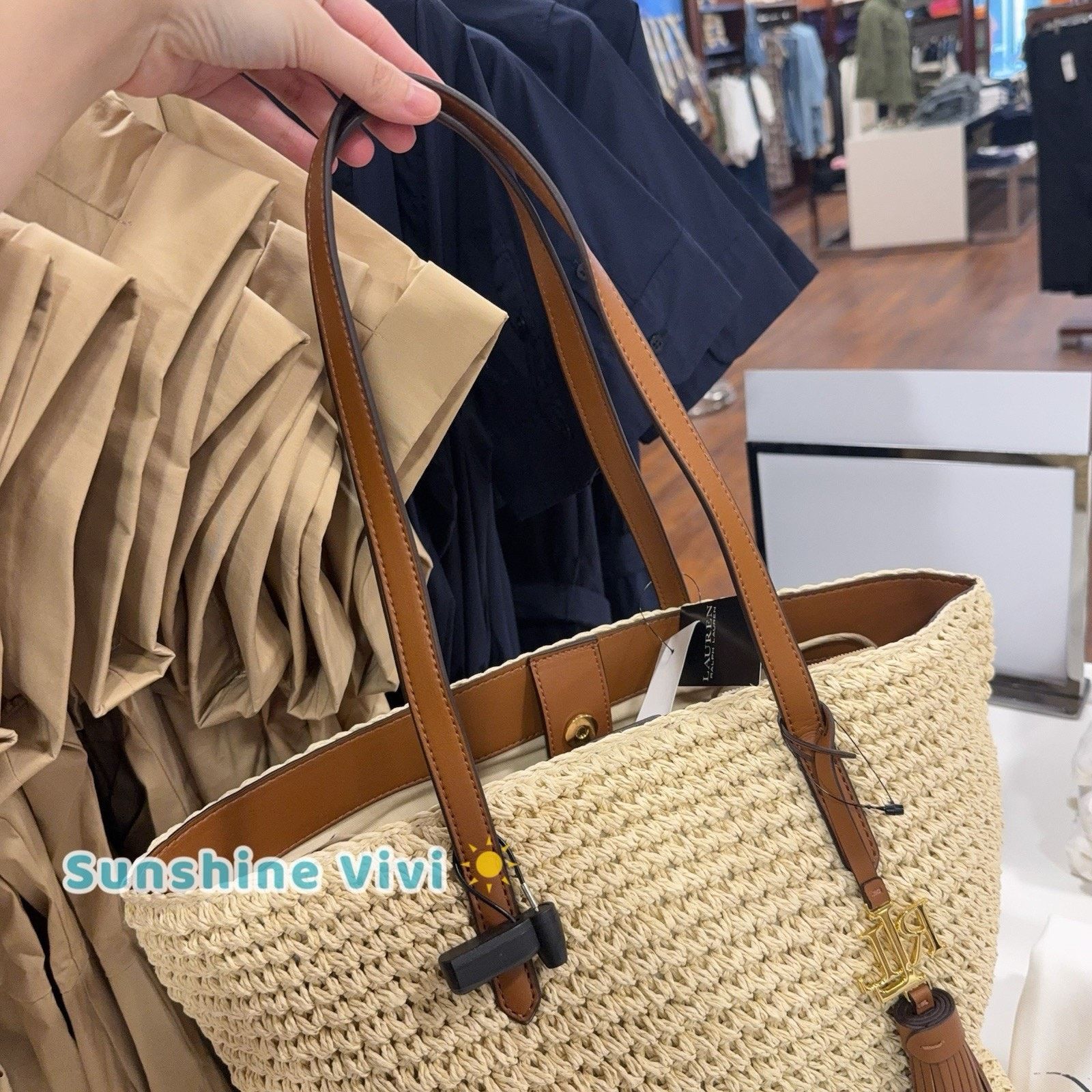Lauren Ralph Lauren NWT Lauren RALPH LAUREN Crochet-Straw Medium Whitney Tote Size ONE SIZE - 6 Thumbnail