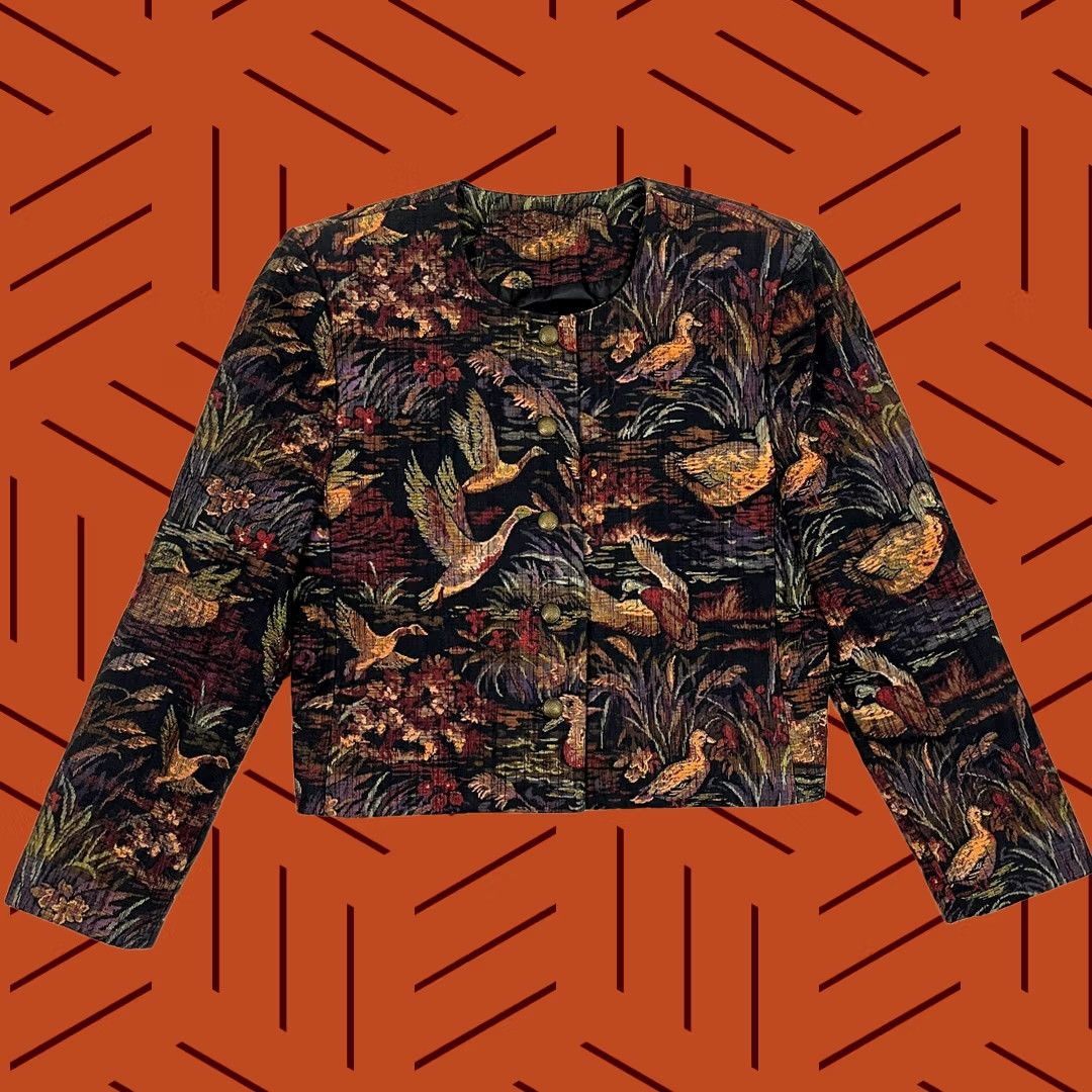 Lands' End VINTAGE Lands End Jacket Womens 8 Reg Cropped Duck Brocade Tapestry Blazer Preppy Jacket Size M / US 6-8 / IT 42-44 - 1 Thumbnail