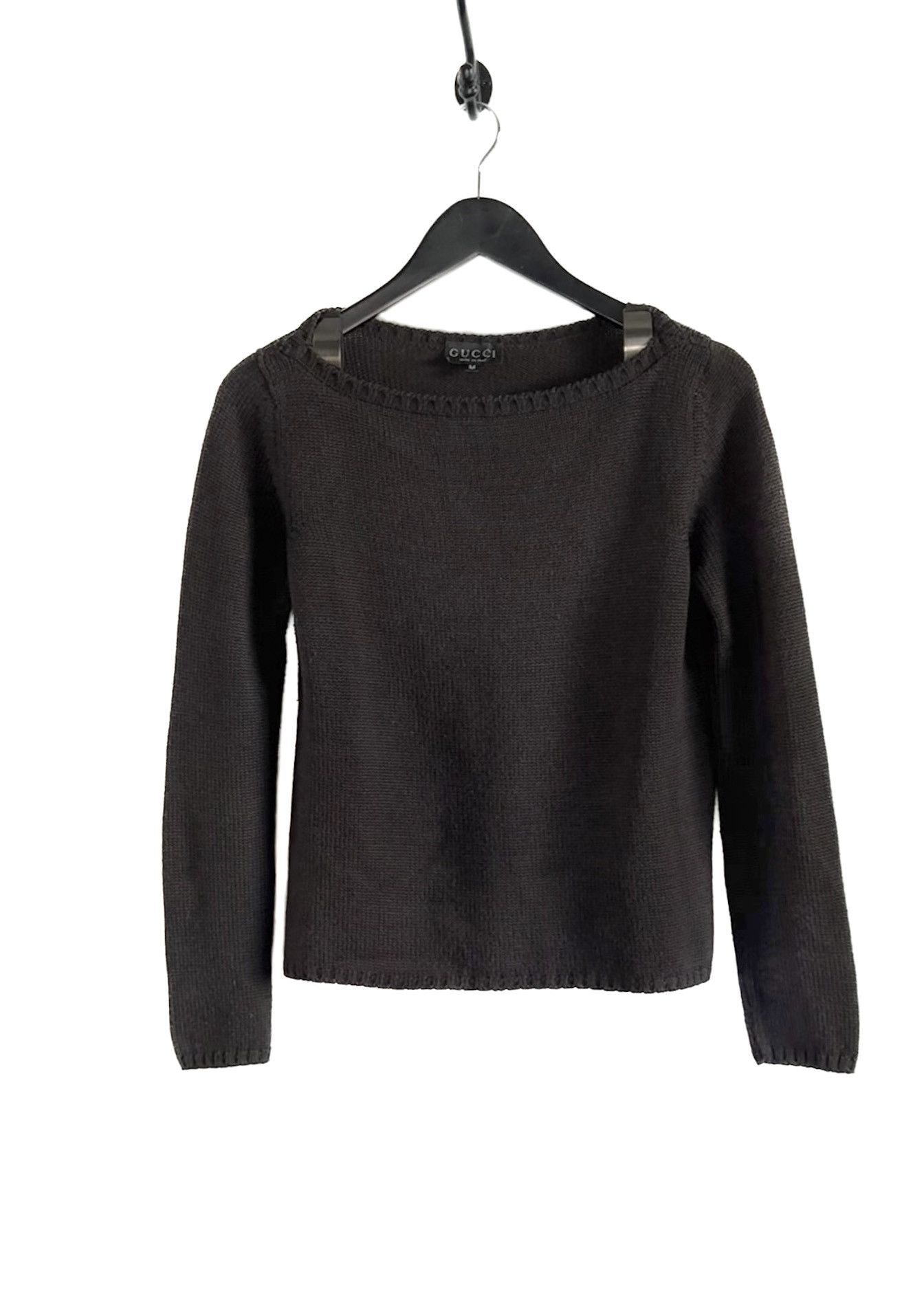 image of Gucci Tom Ford Fw97 Brown Boat Neck Metal Accent Sweater, Women's (Size Medium)