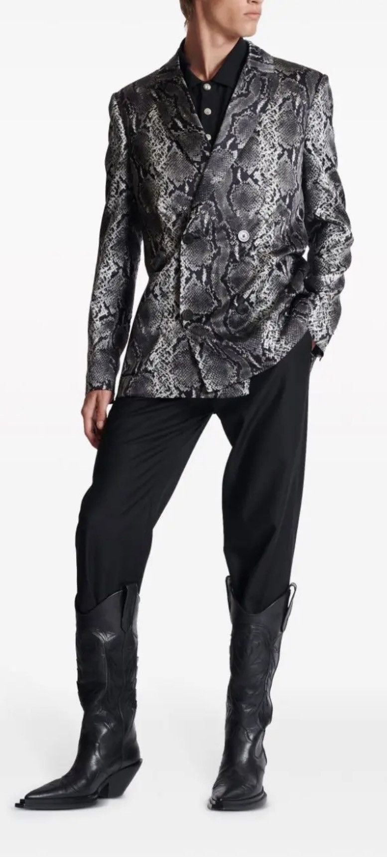 Balmain Balmain Double Breasted Silk Snake Print Blazer Jacket Sz 56 Size 54R - 7 Thumbnail