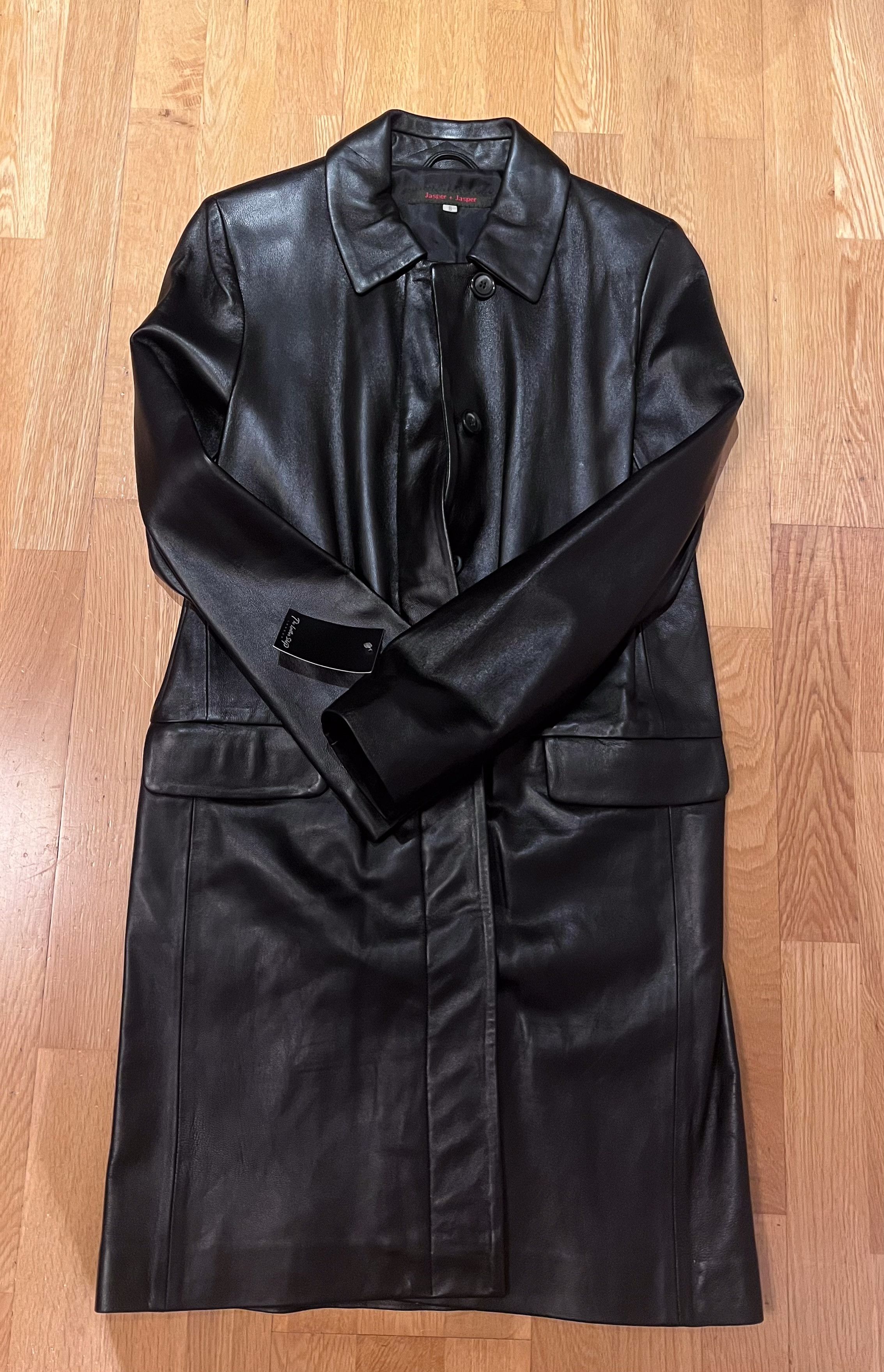 image of Vintage Ladies 3/4 Length Leather Jacket in Black, Women's (Size Small)