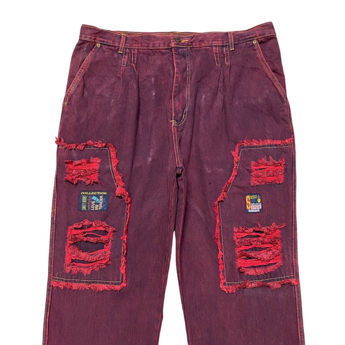 Vintage Vintage SWEET HEART Red Blood Fabulous Denim Baggy Pants Size US 38 / EU 54 - 3 Thumbnail
