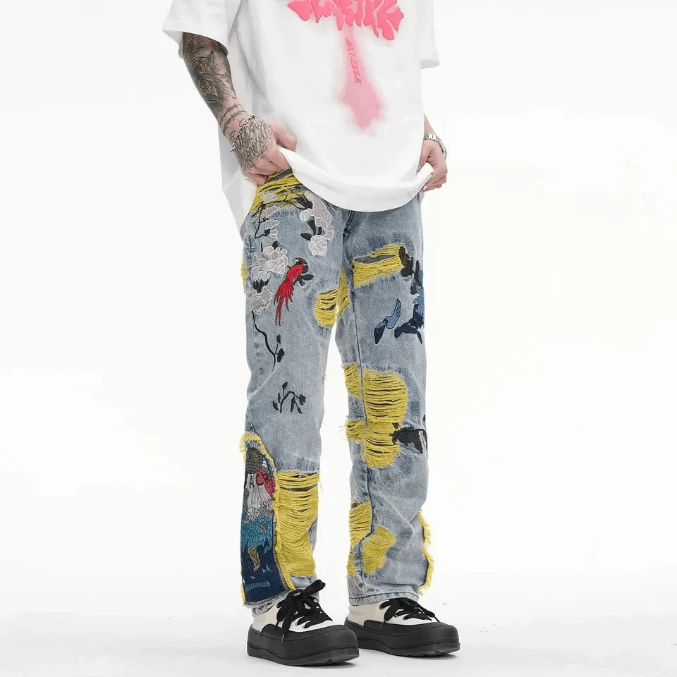 Jean Embroidered Patch Denim Ripped Jeans Size US 30 / EU 46 - 4 Thumbnail