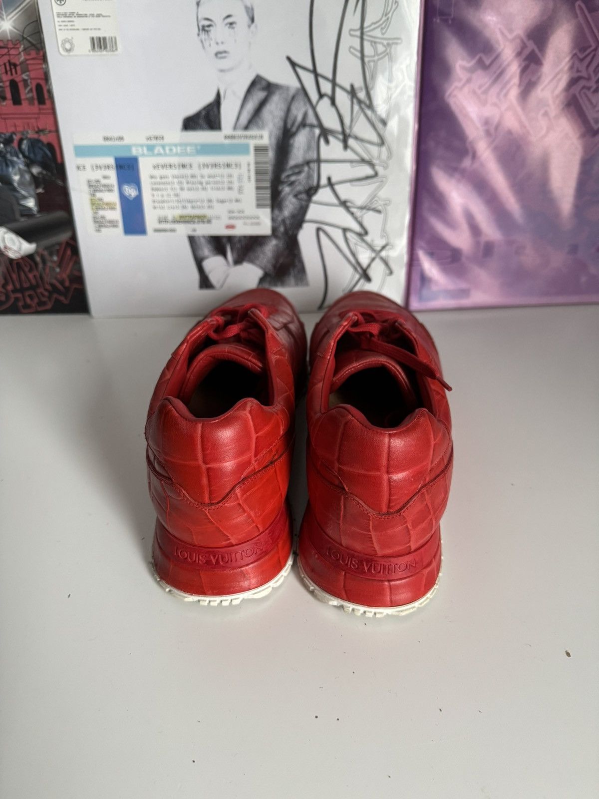 Louis Vuitton Louis Vuitton Red Crocodile Embossed Leather Sneakers Luxury Size US 7.5 / EU 40-41 - 7 Thumbnail