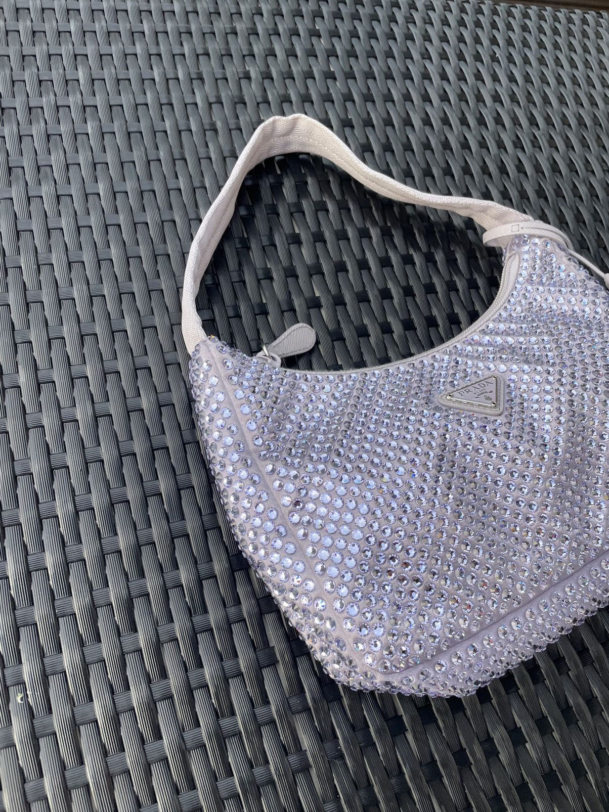 Prada Prada Purple Crystal 2000 Re-Ed Hobo Handbag Satin Silver Size ONE SIZE - 3 Thumbnail