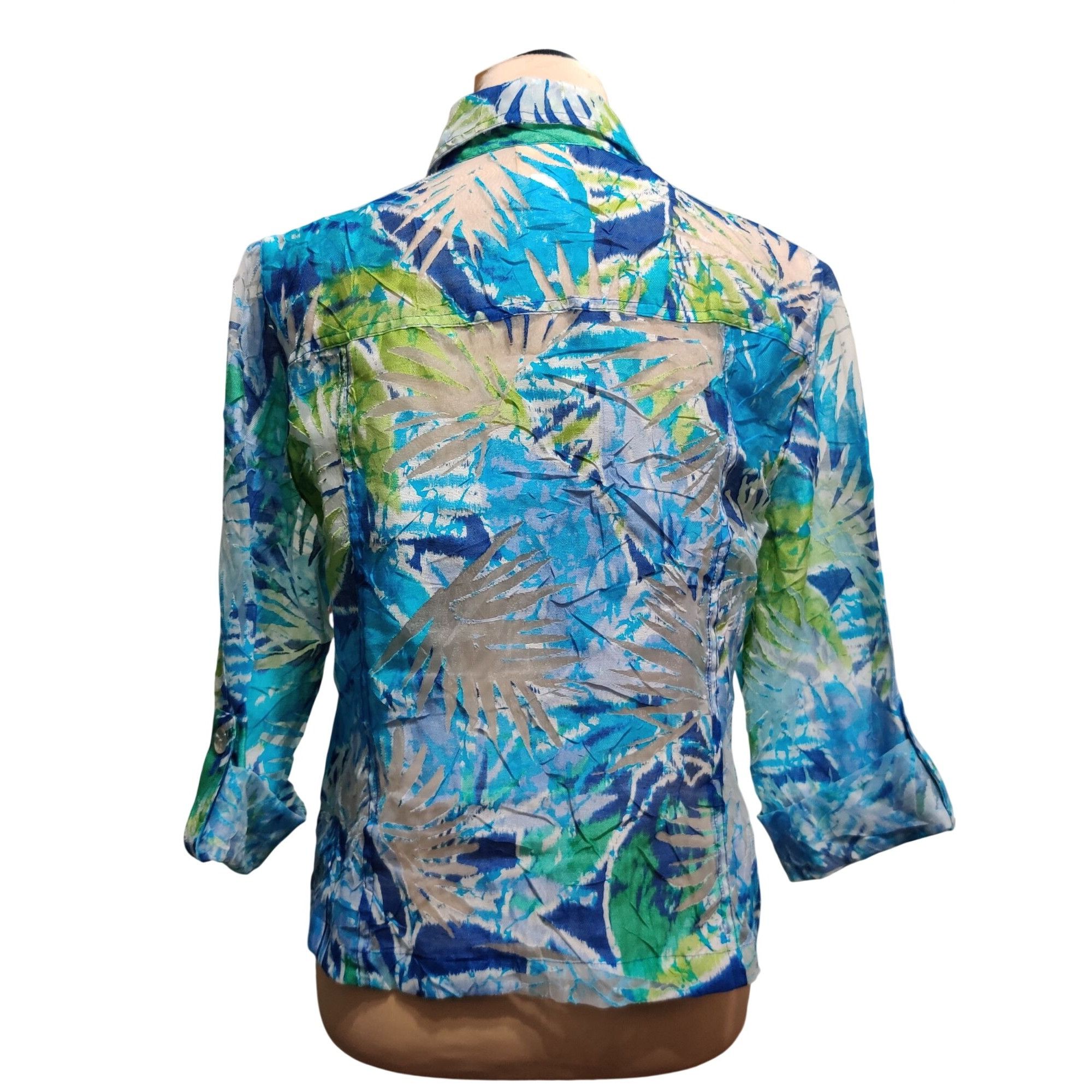 Other Ruby Rd 10 Womens Blue Green Blouse Tropical Button Front Se Size L / US 10 / IT 46 - 3 Thumbnail