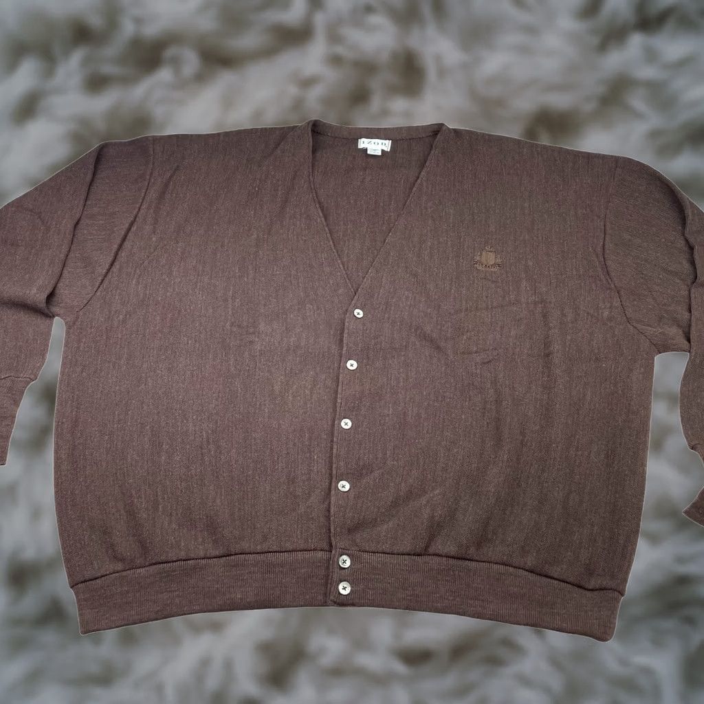 Izod VINTAGE IZOD Lacoste Cardigan Sweater Mens 5XL Brown 100% Acrylic Long Sleeve Button Knit USA Jacket Styling Size US XXL / EU 58 / 5 - 1 Thumbnail