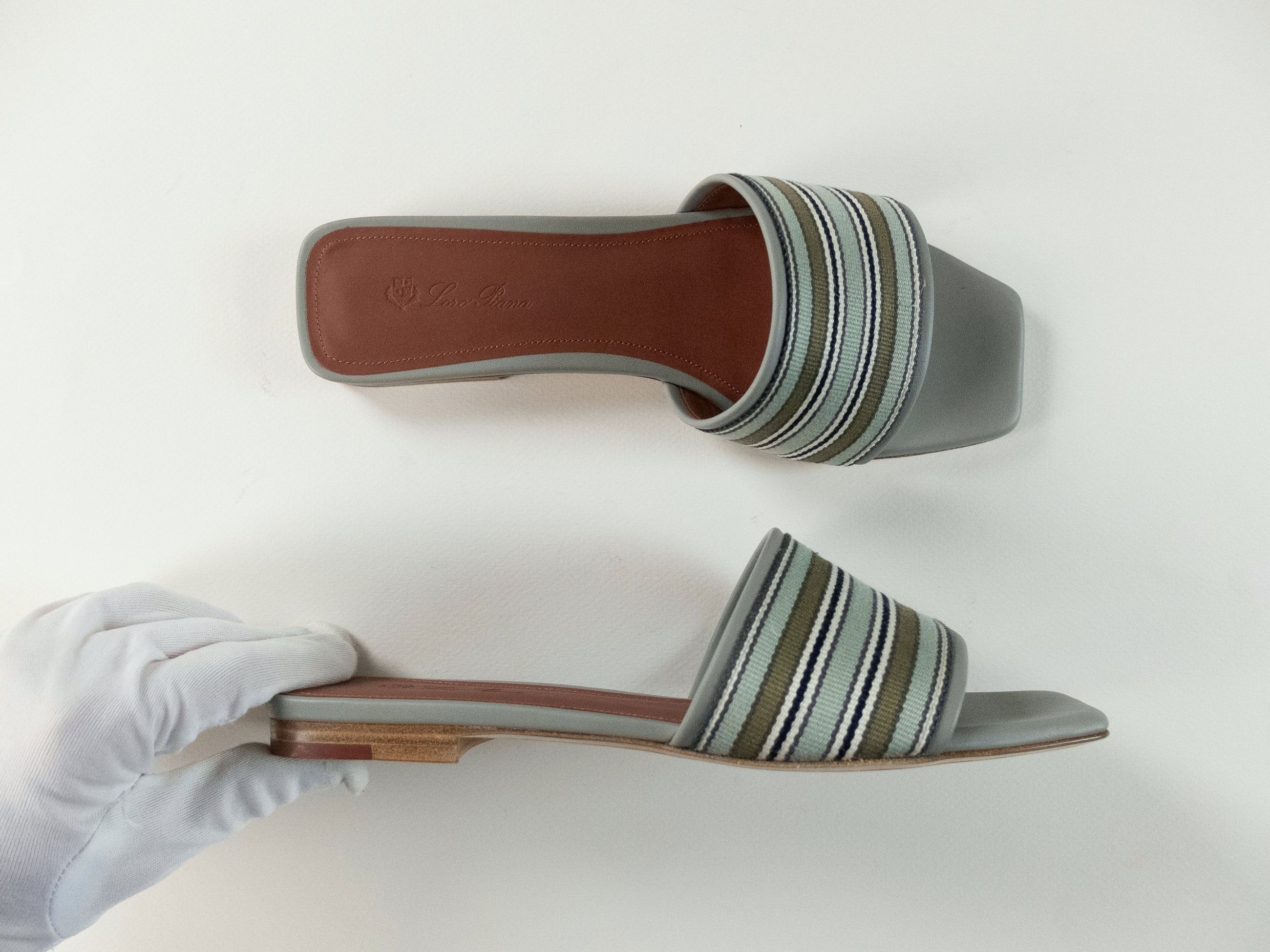 Loro Piana LORO PIANA Suitcase Stripes green slide sandals 8.5 38.5 Size US 8.5 / IT 38.5 - 3 Thumbnail