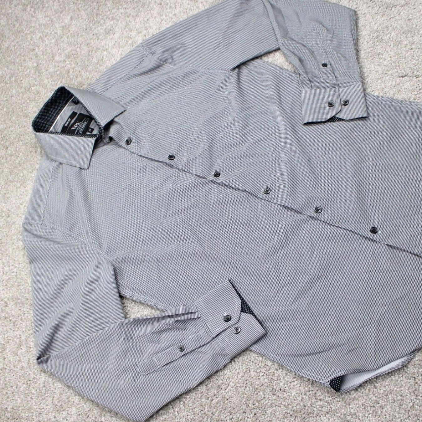Vintage WRK Dress Shirt Mens 15 Black/White 4 Way Stretch Slim Fit L/S Button Size 40R - 7 Thumbnail