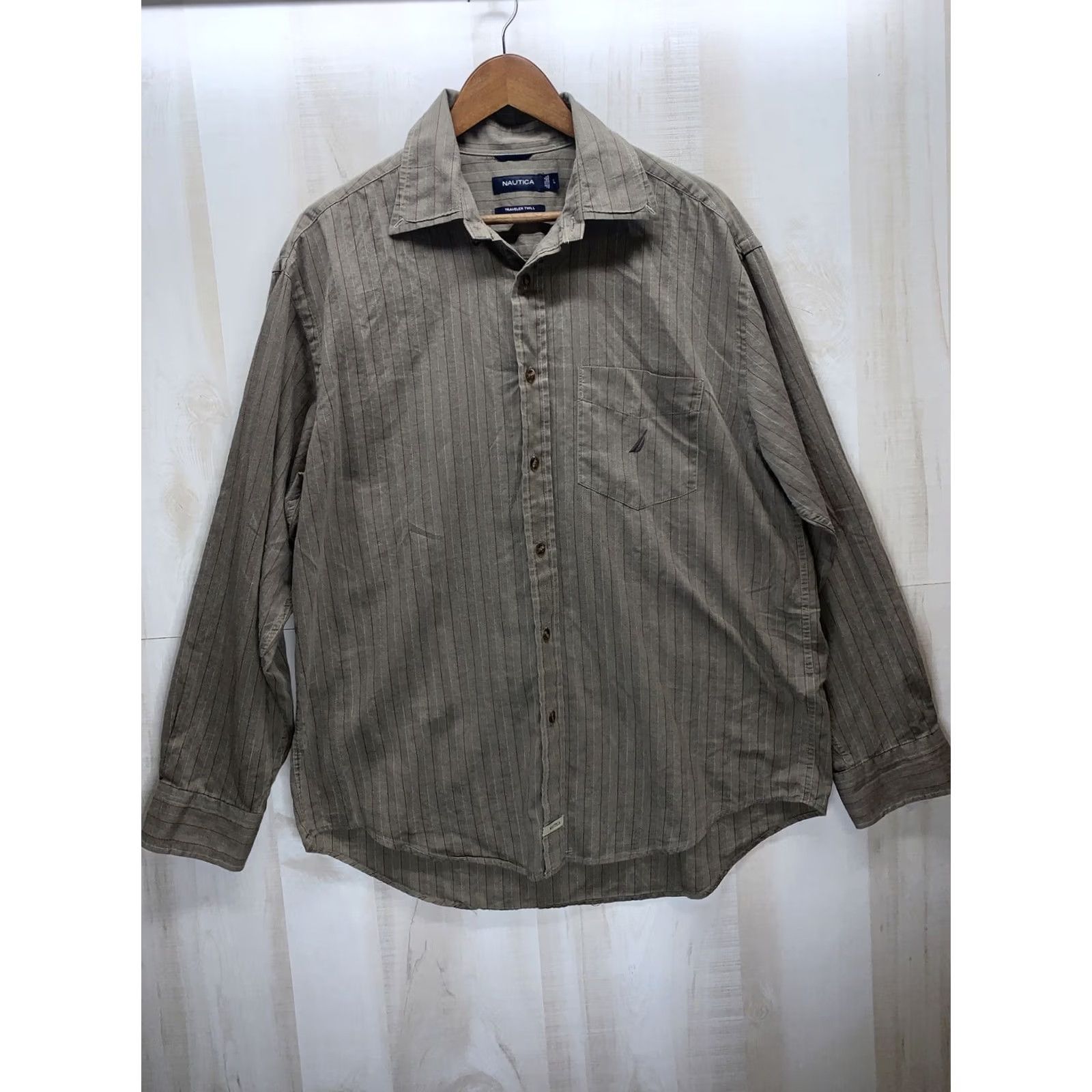 Nautica Nautica Traveler Twill Button-Up Long Sleeve Shirt L Brown Striped Logo Embroidered Mens Regular Size Size US L / EU 52-54 / 3 - 2 Thumbnail