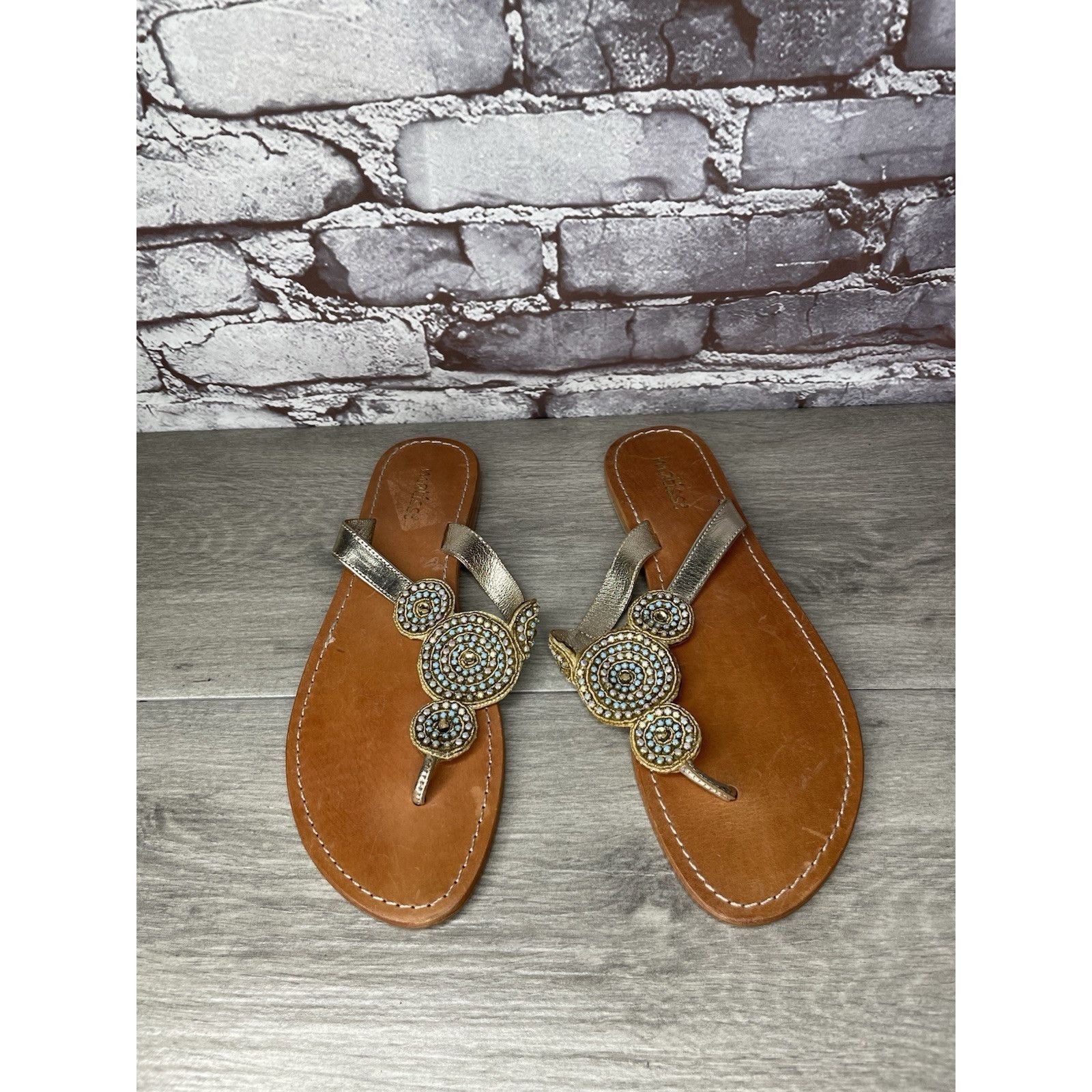 Matiere Studio Matisse Silver Leather Beaded Embellished Flat Thong Sandals Size US 11 / IT 41 - 5 Thumbnail