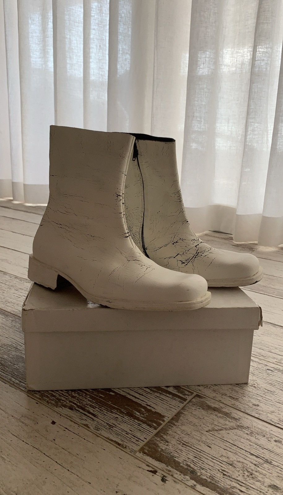 image of Maison Margiela Martin Margiela Painted Square Toe Boots in White, Men's (Size 10)