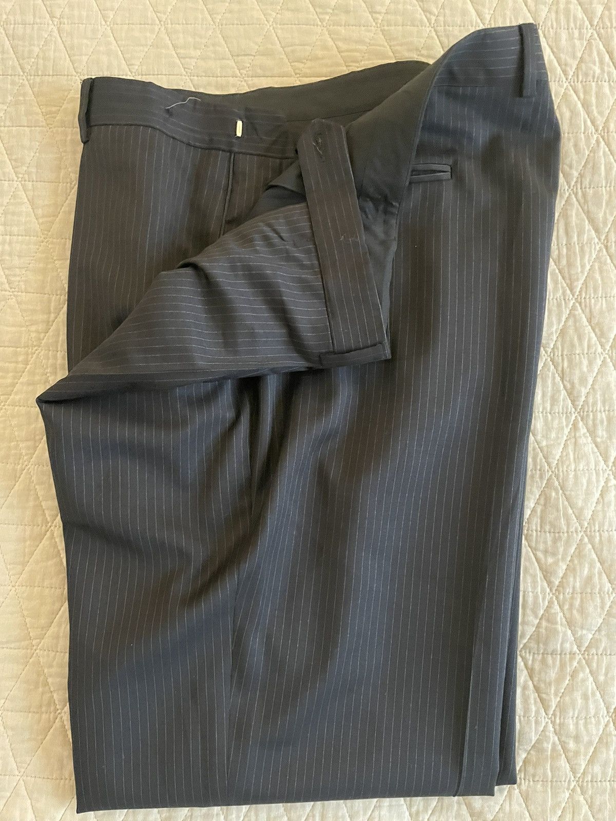 Donna Karan × Vintage Fine Stripe 3-Button Wool Suit Size 46R - 12 Thumbnail