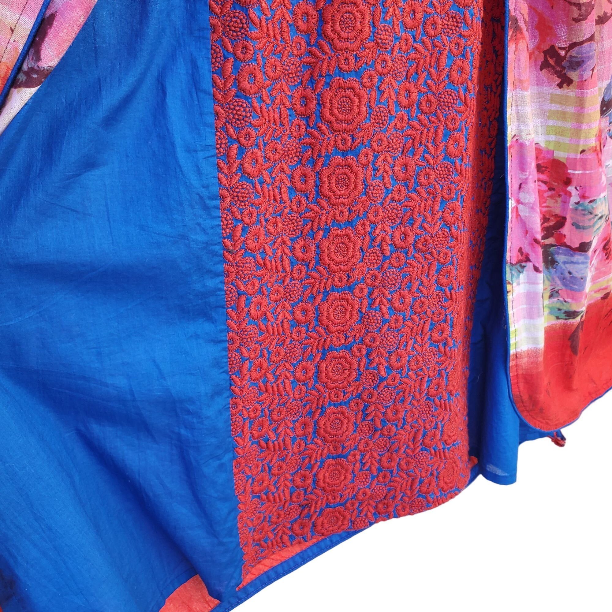 Other Long Sleeve Dress Floral Red Blue Embroidered Patchwork Kame Size S / US 4 / IT 40 - 10 Thumbnail