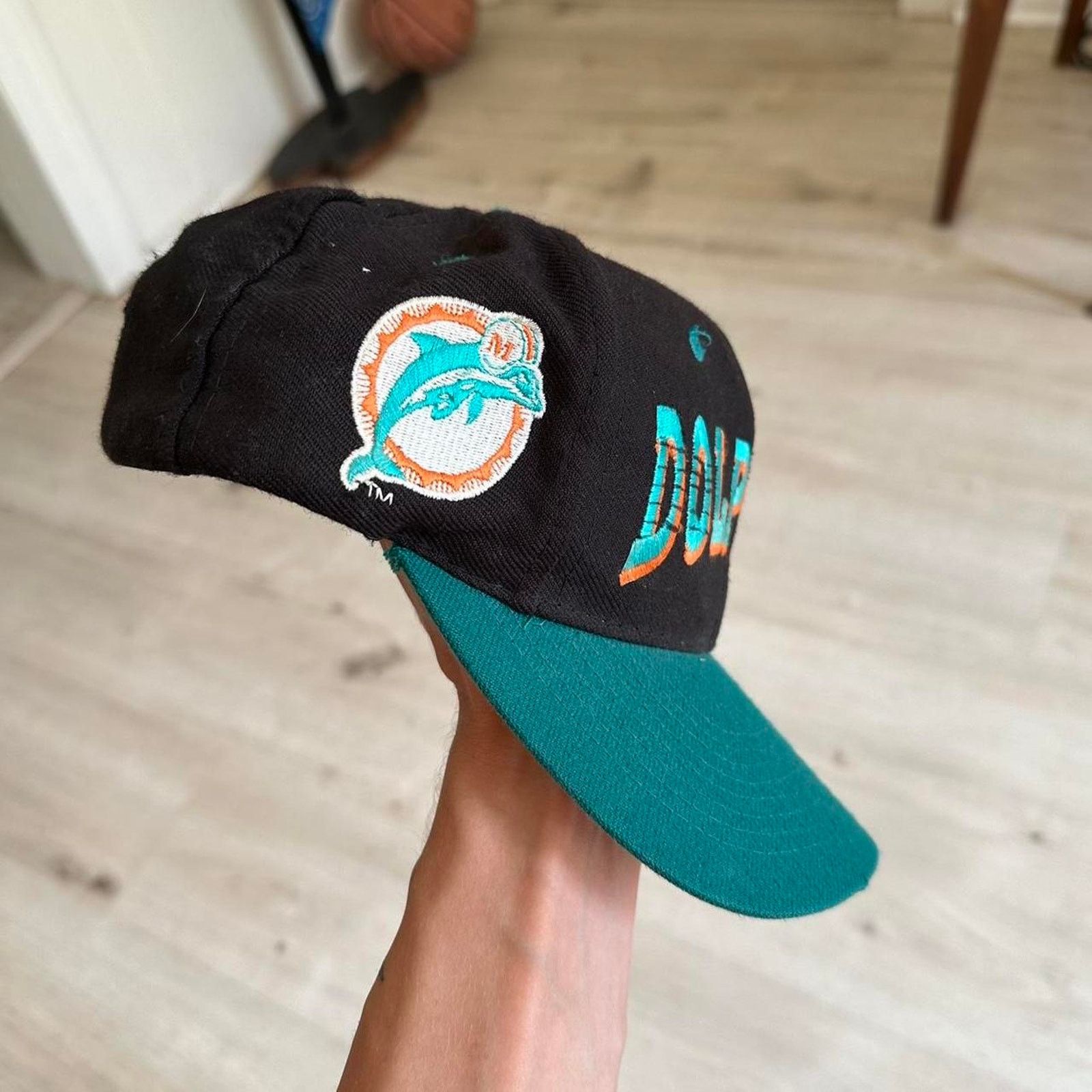 Vintage Rare Vintage 90s Miami Dolphins Script Logo SnapBack Hat Size ONE SIZE - 2 Thumbnail