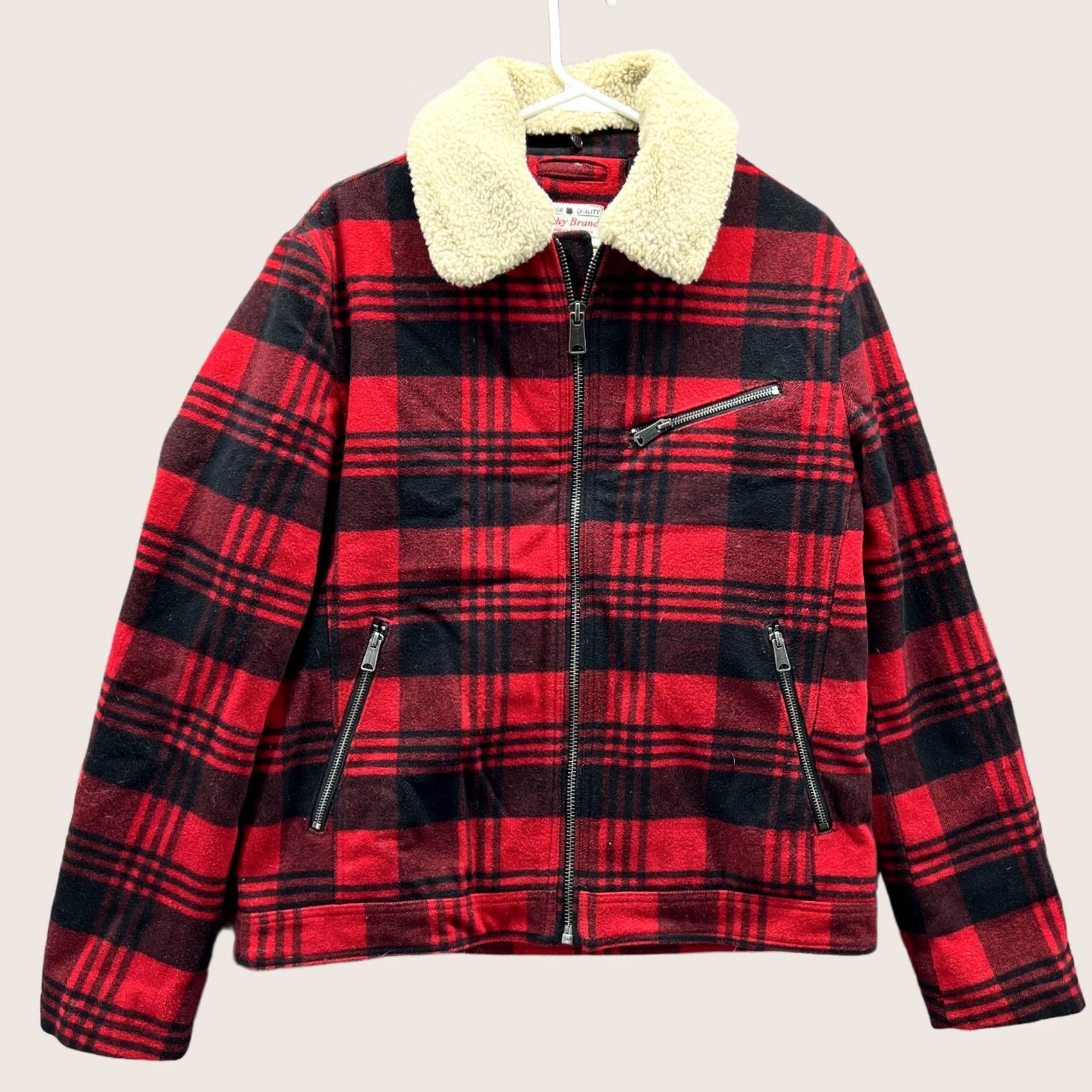 Lucky Brand Lucky Brand Jacket Men Medium Red Full Zip Plaid Sherpa Wool Fleece Logo Striped Vintage: No Regular Size M Autumn Winter Spring Fall Casual Mens Size US M / EU 48-50 / 2 - 1 Thumbnail