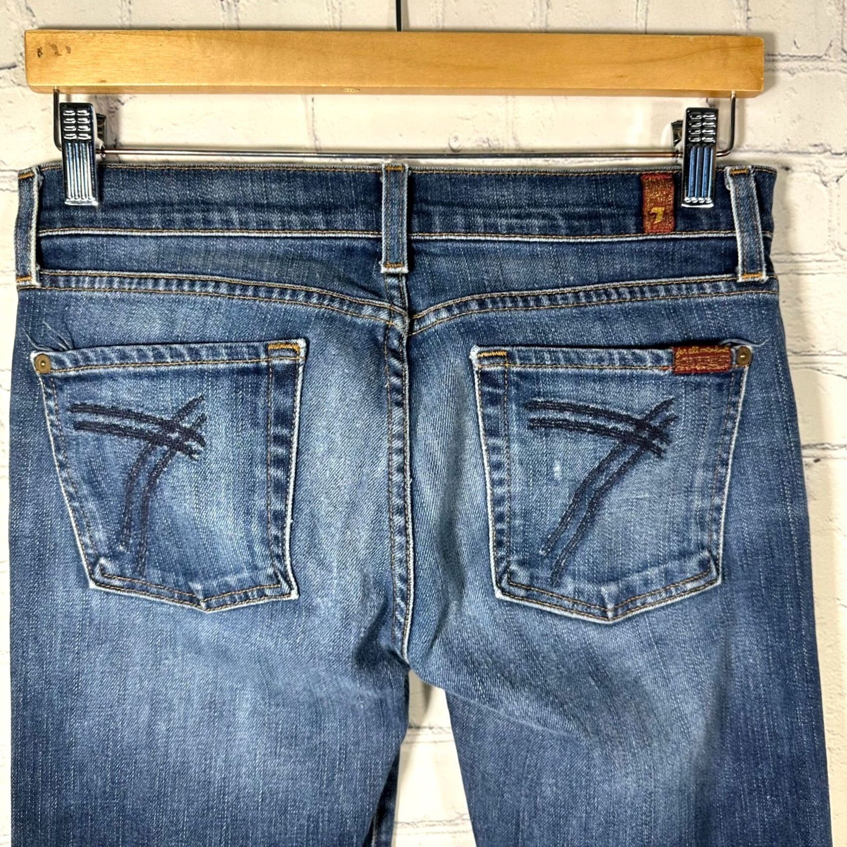 7 For All Mankind 7 For All Mankind Dojo Jeans Wide-Leg Flare 29 Medium Wash Denim Womens Regular Inseam 33" Size 29" - 5 Thumbnail