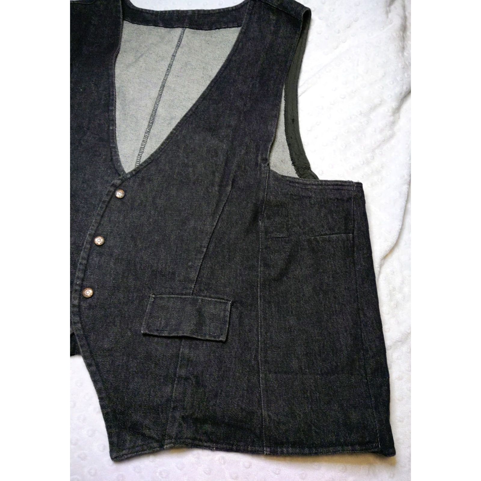 Denime VINTAGE West Cal.45 Vest Dark Denim Snap Down Cowboy Prairie 3XL Black Solid Western Casual Mens Vest Size US XXL / EU 58 / 5 - 2 Thumbnail