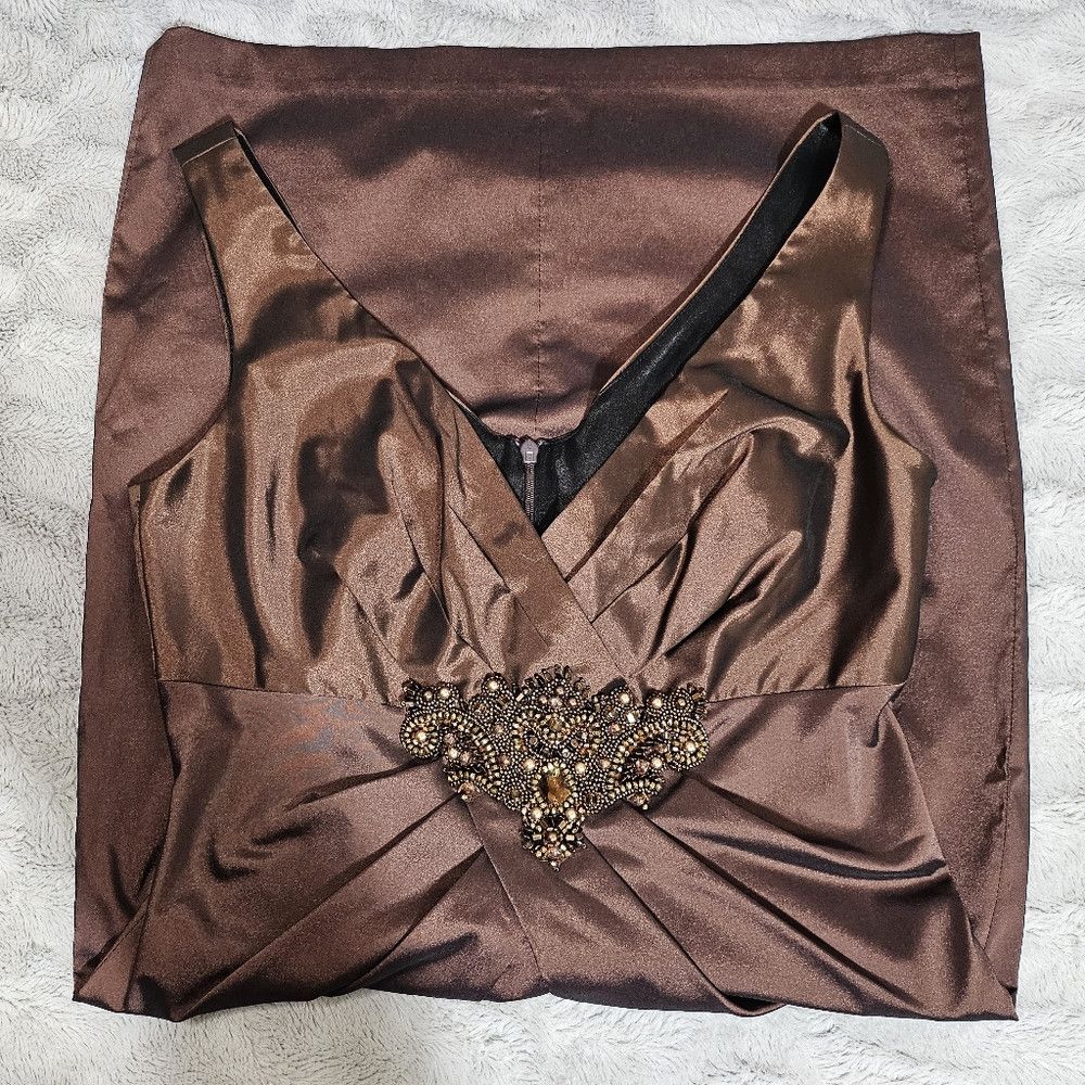 Meister David Meister Brown Copper Bronze Cocktail Dress Beaded 6 Size M / US 6-8 / IT 42-44 - 9 Thumbnail