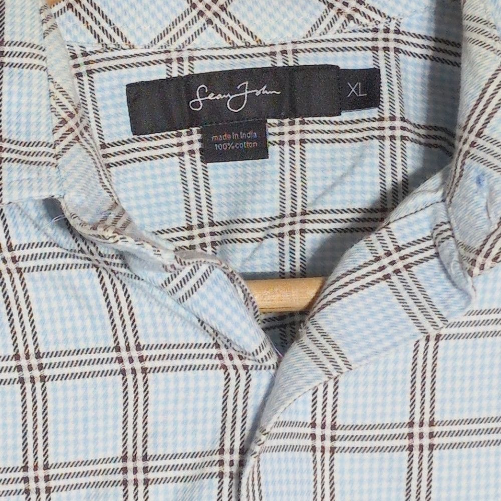 Sean John Men's Blue Windowpane Checkered Shirt By Sean John Sx XL Size US XL / EU 56 / 4 - 4 Thumbnail