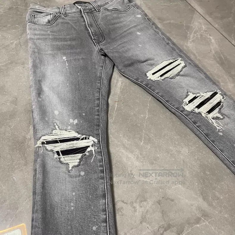 Amiri Amiri Female code gray piebald leather Size 24" / US 00 / IT 34 - 3 Thumbnail