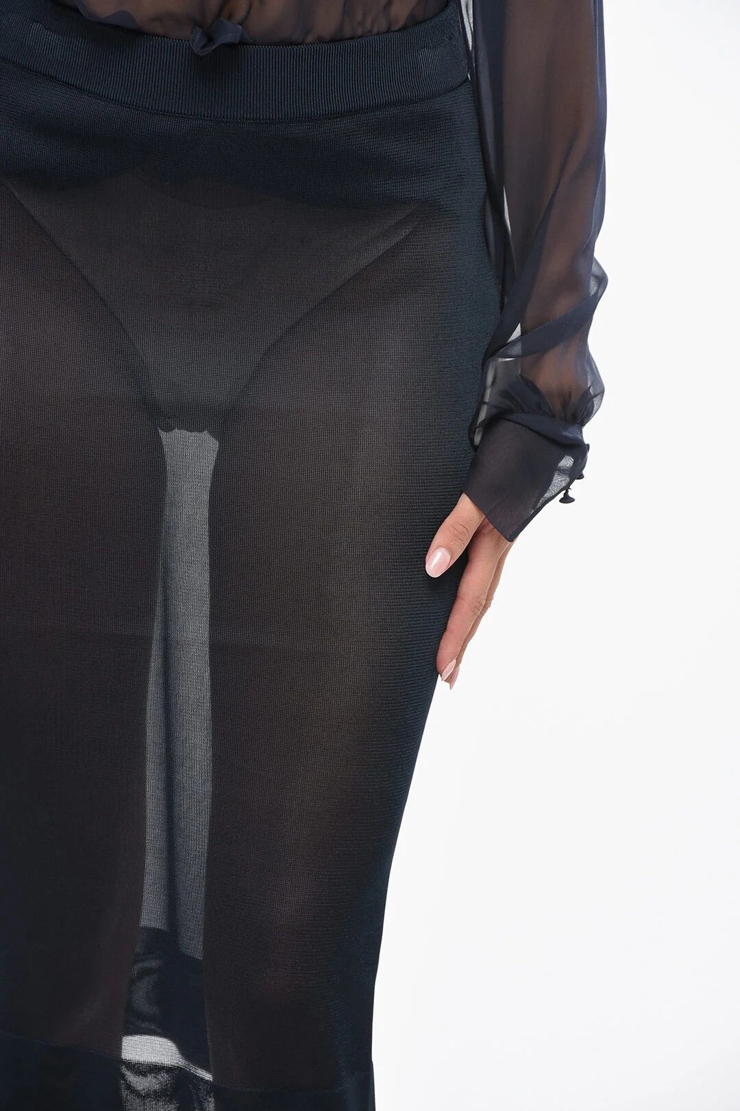 Saint Laurent Paris og1mm0326 Sheer Solid-Color Midi Skirt in Blue Size 30" / US 8 / IT 44 - 3 Thumbnail