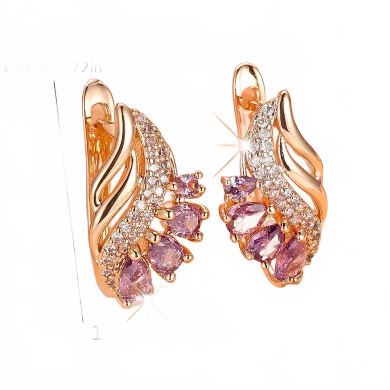 Designer Gold Finish Purple Water Drop Zircon Earrings Lever Back Size ONE SIZE - 4 Thumbnail