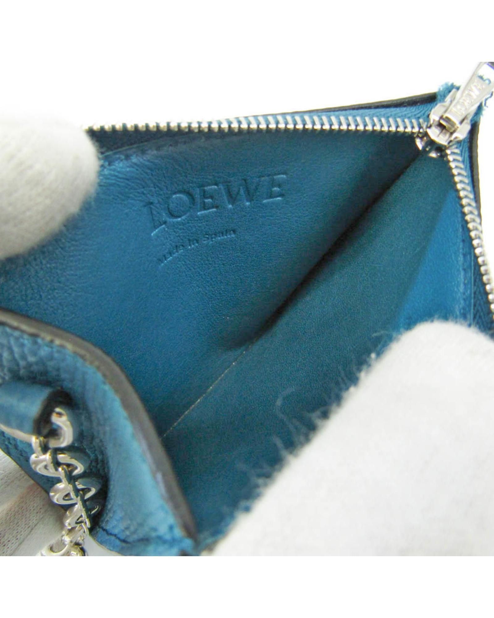 image of Loewe Leather Square Zip Card Coin Holder in Turquoise, Women's