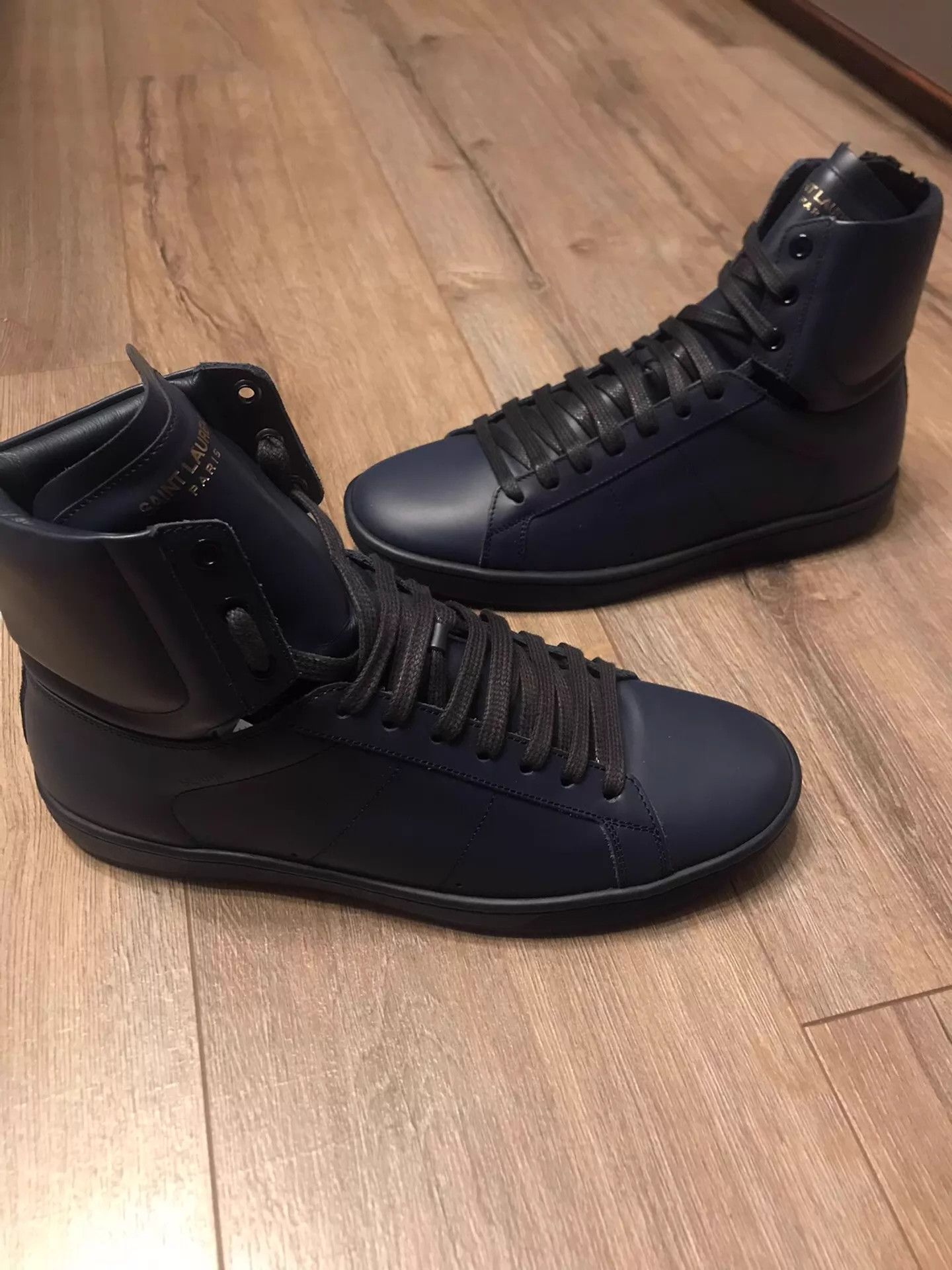 Saint Laurent Paris SLP Navy Blue High-Top Leather Sneakers Size 40 (New) Size US 7 / EU 40 - 5 Thumbnail
