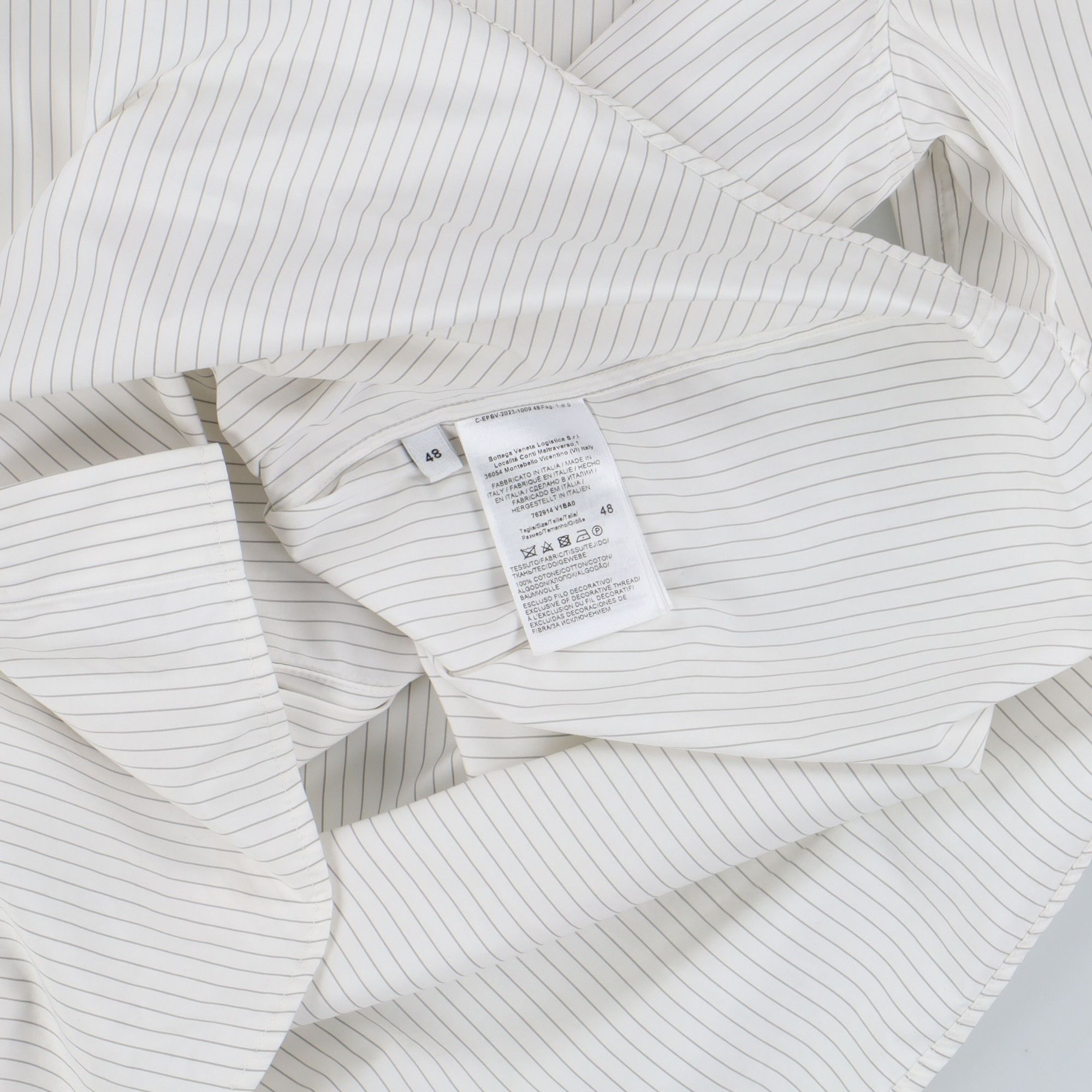 Bottega Veneta White Pinstripe Embroidered Logo Shirt Size US M / EU 48-50 / 2 - 8 Thumbnail