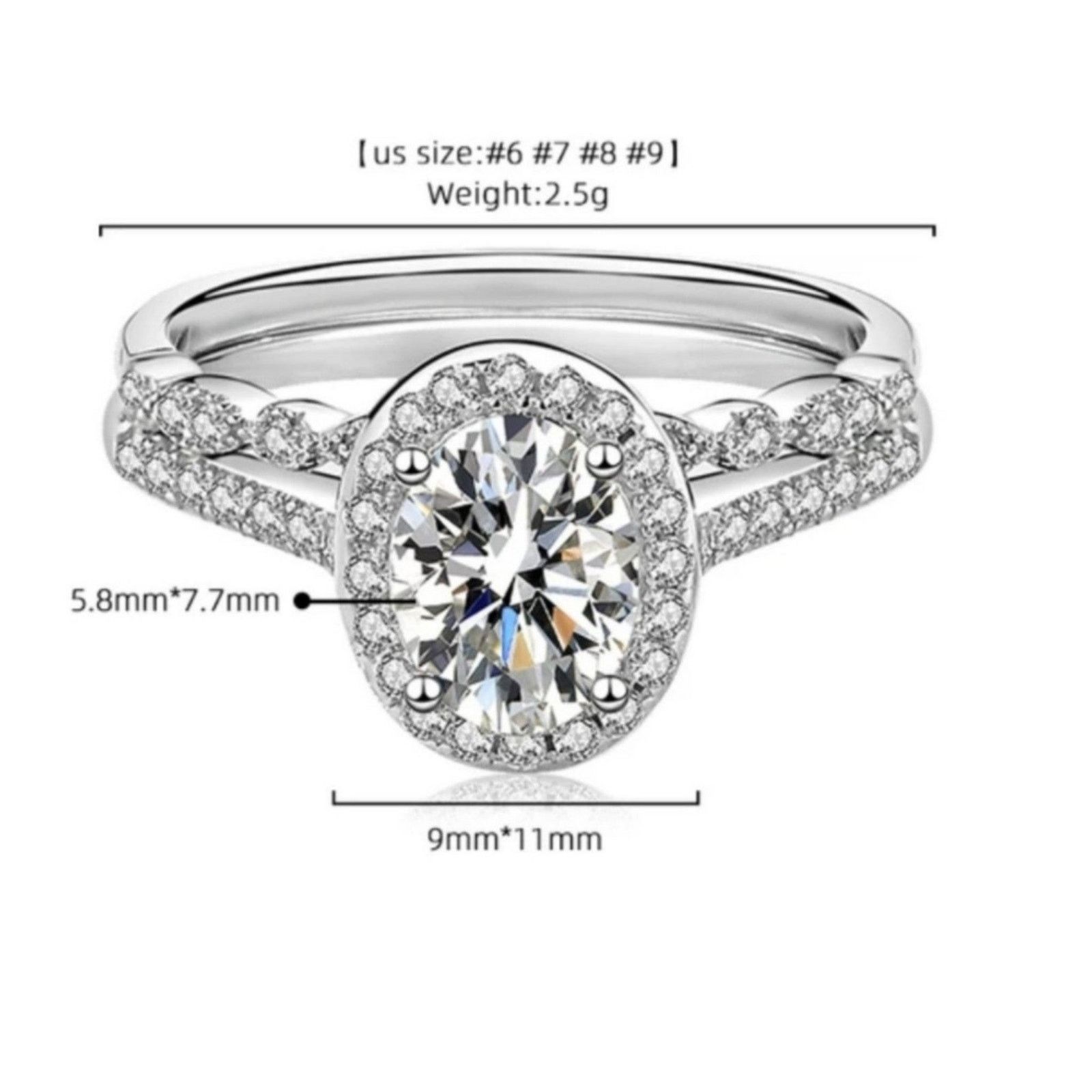 Other 1.5 ct Oval Halo Moissanite Cubic Zirconia Set Ring Size 7 Size ONE SIZE - 5 Thumbnail