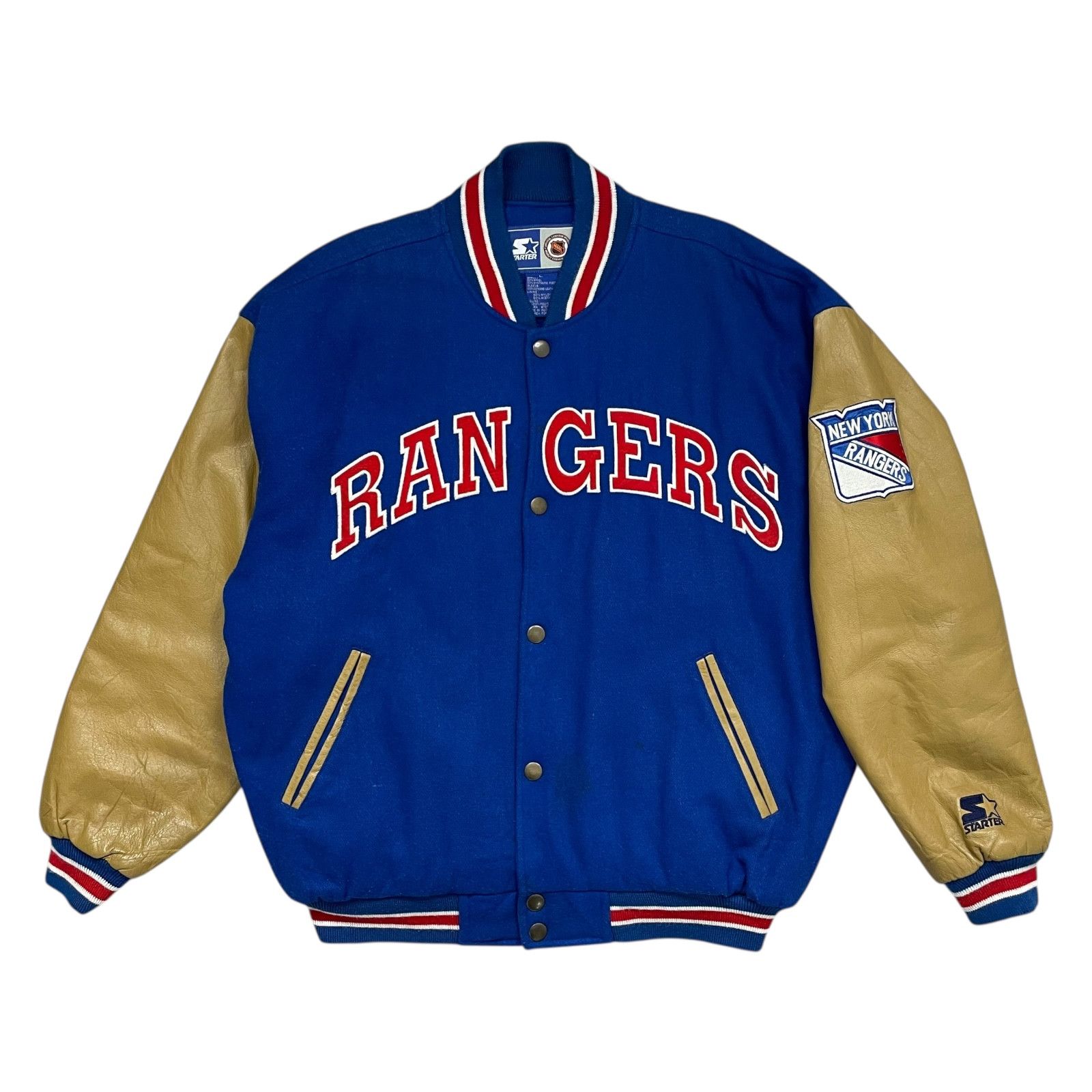 VTG 90s NEW YORK RANGERS STARTER WOOL LEATHER VARSITY JACKET