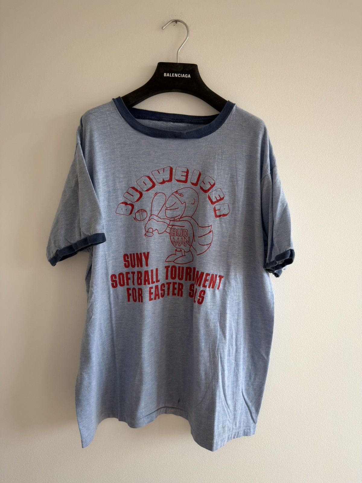 Budweiser *RARE* 1970s BUDWEISER BUD MAN BEER BASEBALL RINGER TEE Size US L / EU 52-54 / 3 - 1 Thumbnail