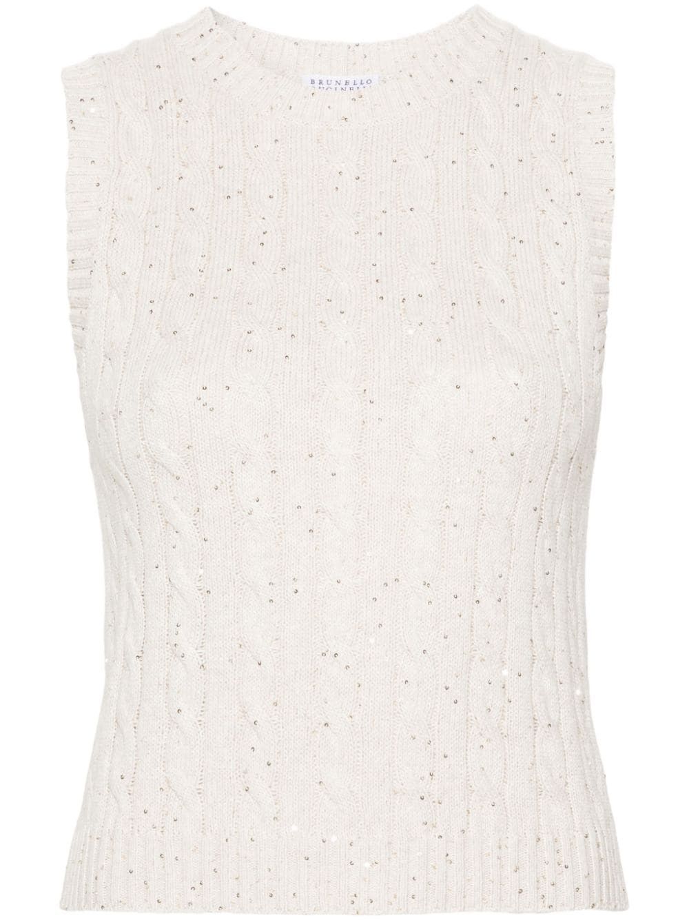 Brunello Cucinelli o1y0825 Crewneck Sleeveless Sweater in White Size XL / US 12-14 / IT 48-50 - 1 Thumbnail