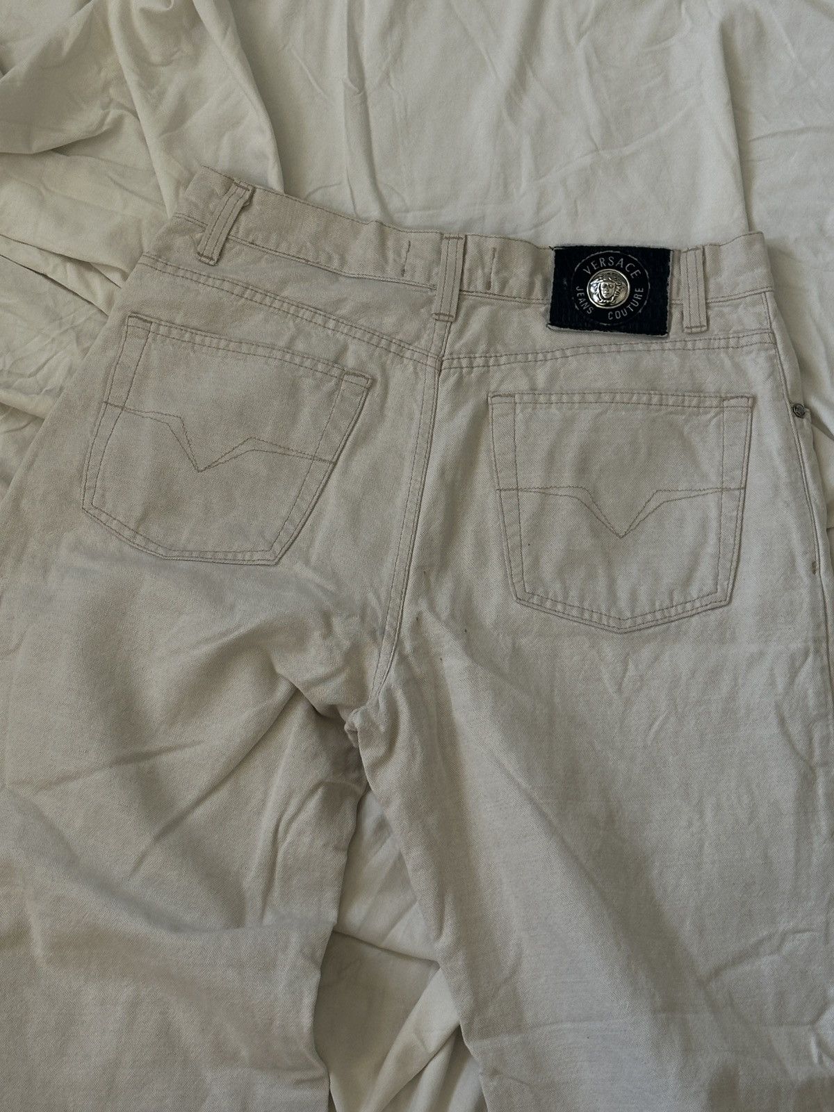 Vintage Light Beige Cotton Linen Jeans