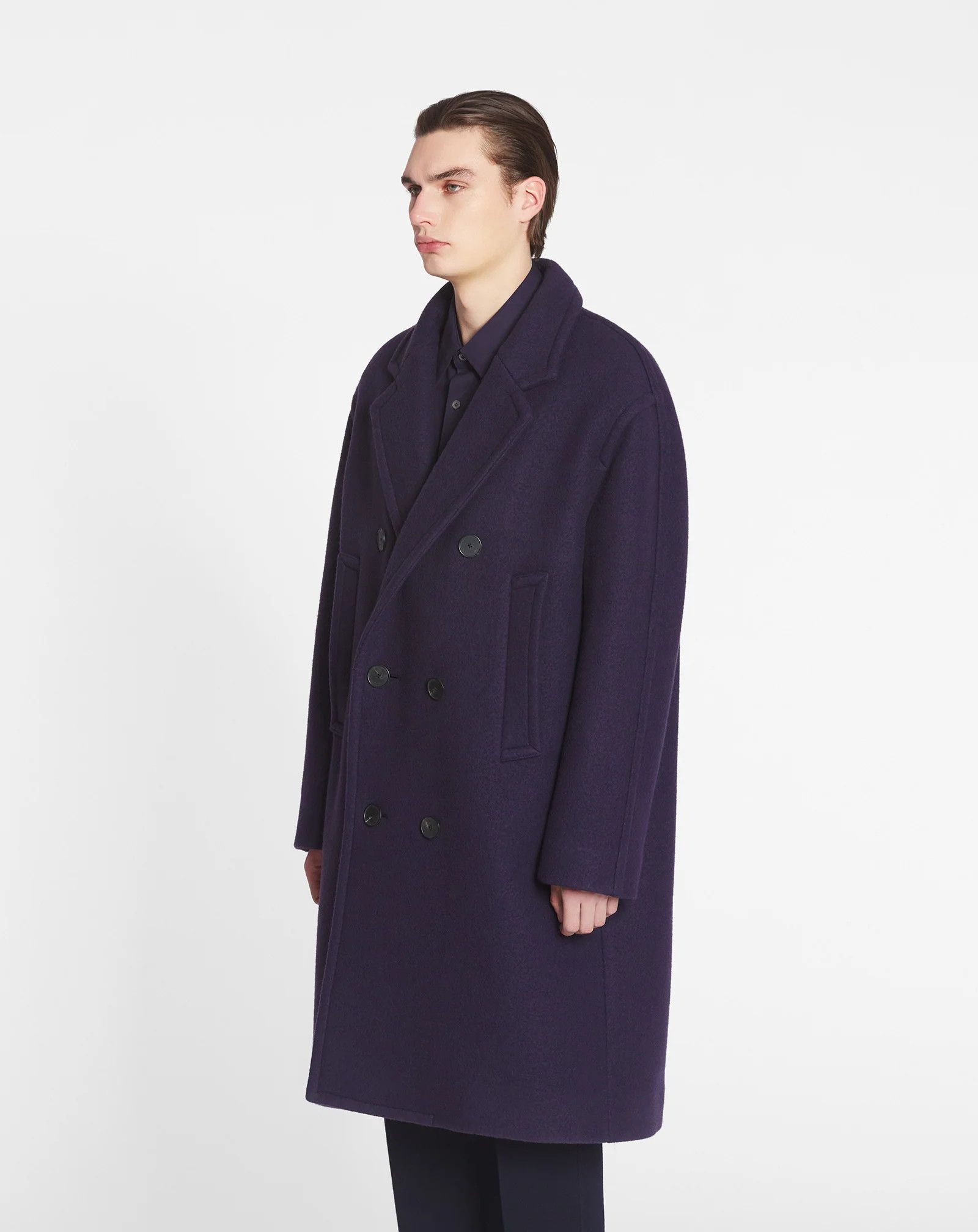 Lanvin o1s22i1n1024 Double-Breasted Heavy Wool Coat in Blue Size US M / EU 48-50 / 2 - 3 Thumbnail