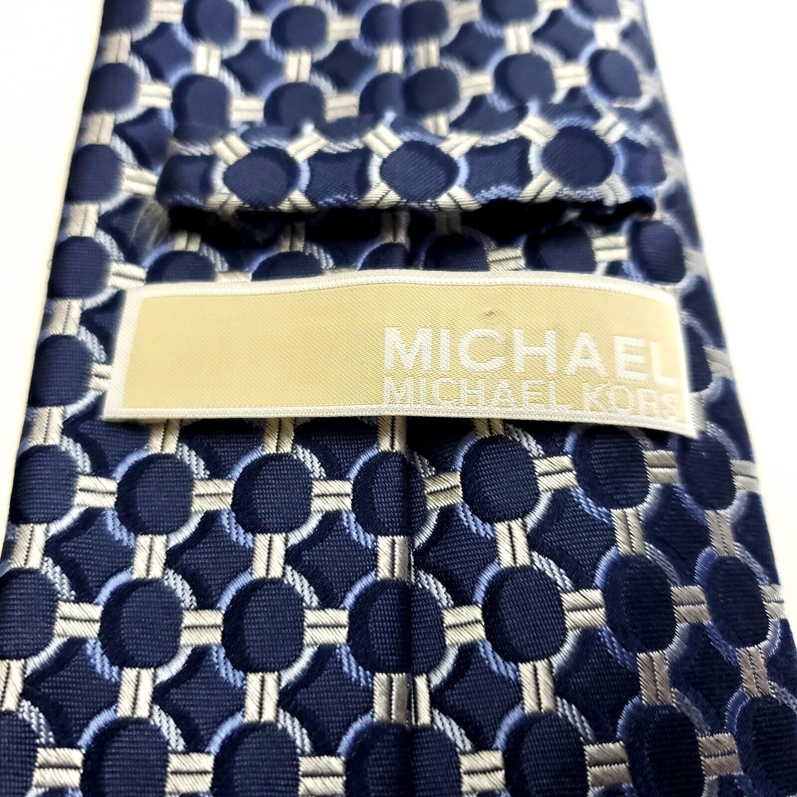 Michael Kors Michael Kors Blue Tan Woven Geometric Silk Tie Size ONE SIZE - 3 Thumbnail