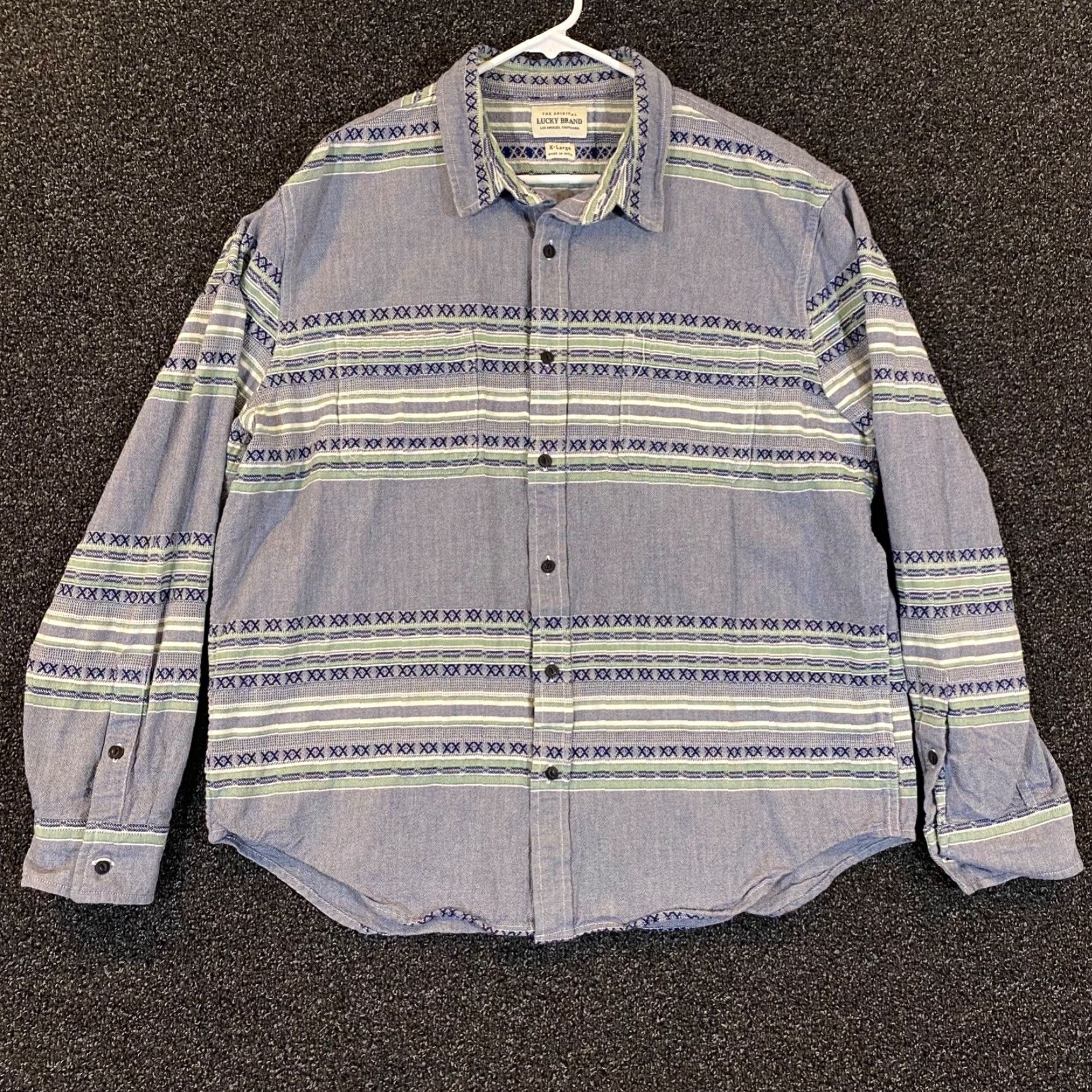 Lucky Brand Lucky Brand Shirt Men XL Blue Green Stitch Striped Button Up Long Sleeve Western Size US XL / EU 56 / 4 - 2 Thumbnail