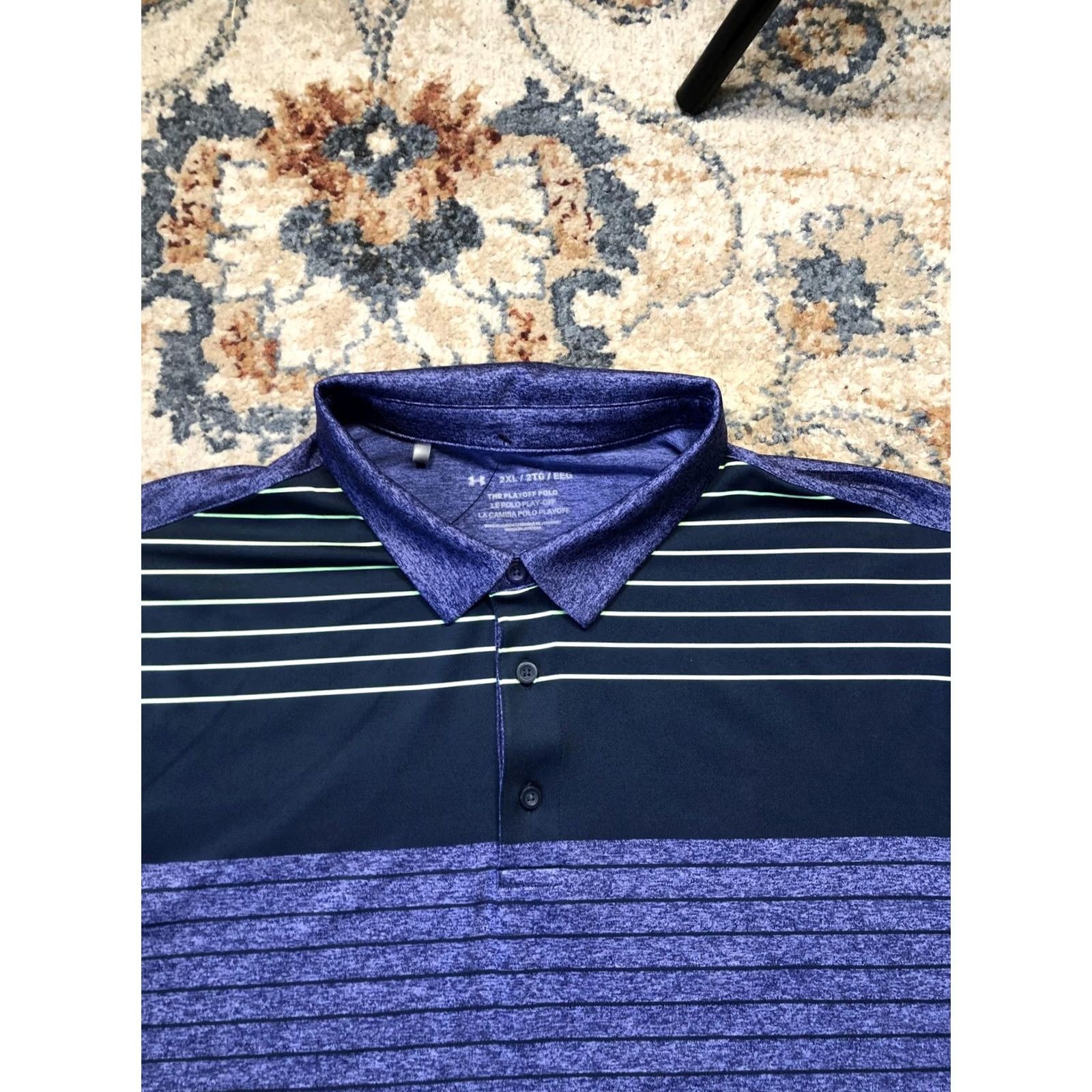 Under Armour Under Armour Polo Shirt Mens 2XL Blue The Playoff Polo Golf Performance Striped Short Sleeve Collared Shirts Mens Size US XXL / EU 58 / 5 - 2 Thumbnail