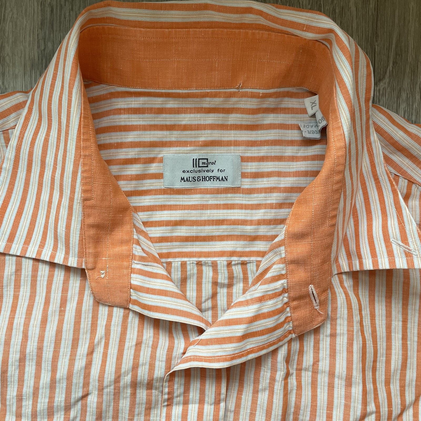 Maus & Hoffman Maus & Hoffman Men's XL Orange White Striped Linen Cotton Size US XL / EU 56 / 4 - 5 Thumbnail