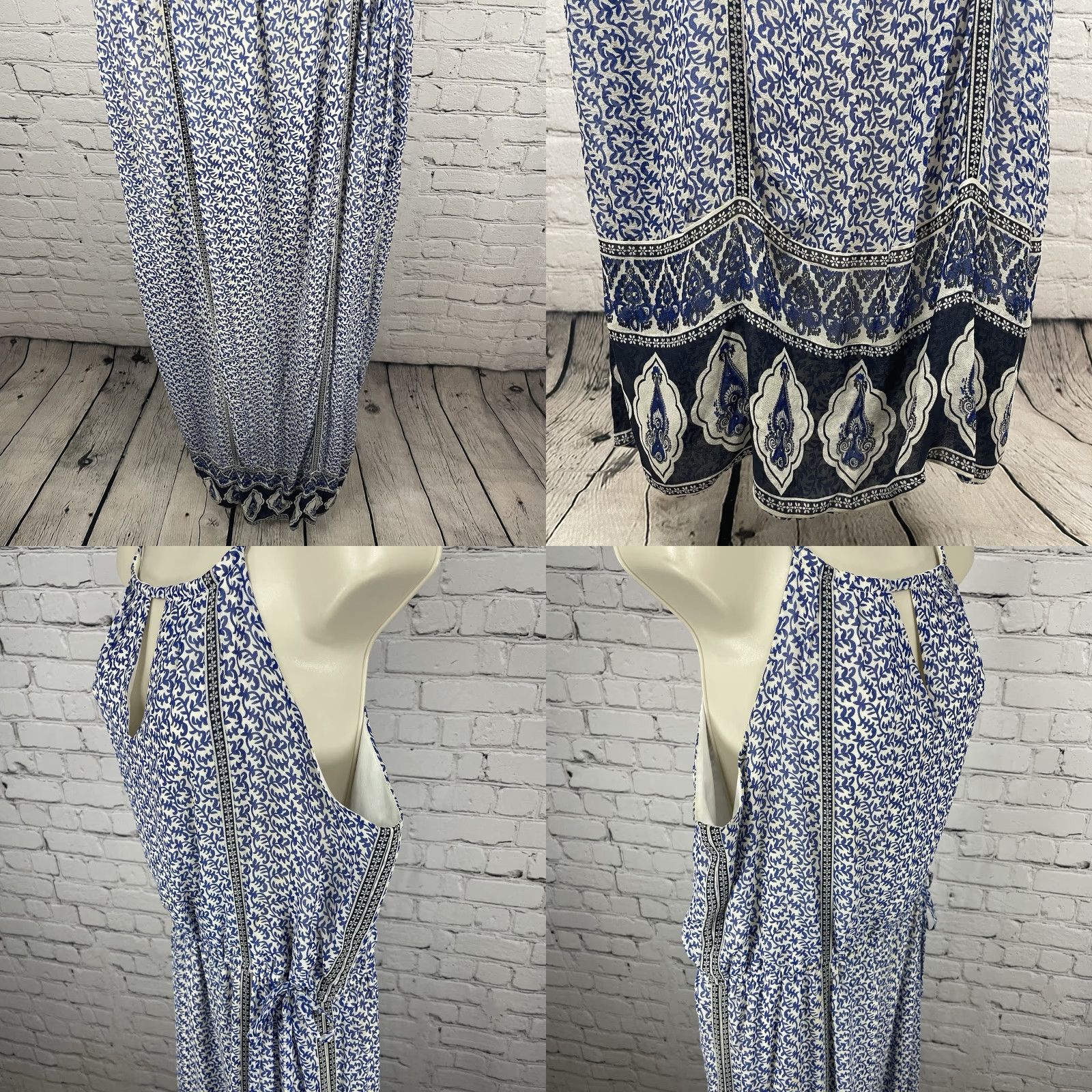 Joie JOIE Maxi Dress Blue & White Silk Chiffon Printed Side Slits Lined Sleeveless Size Large L Size L / US 10 / IT 46 - 10 Thumbnail