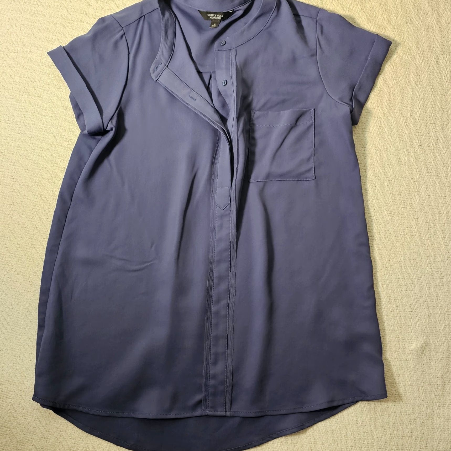 Vintage Simply Vera Wang Blouse Top Women's S Lightweight Indigo 1/2 Button Short Cuff Size S / US 4 / IT 40 - 5 Thumbnail