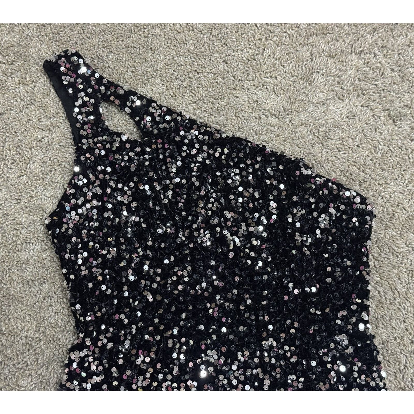 Other LOYELOY One Shoulder Sequin Mini Dress Black Glam Party S Size S / US 4 / IT 40 - 4 Thumbnail