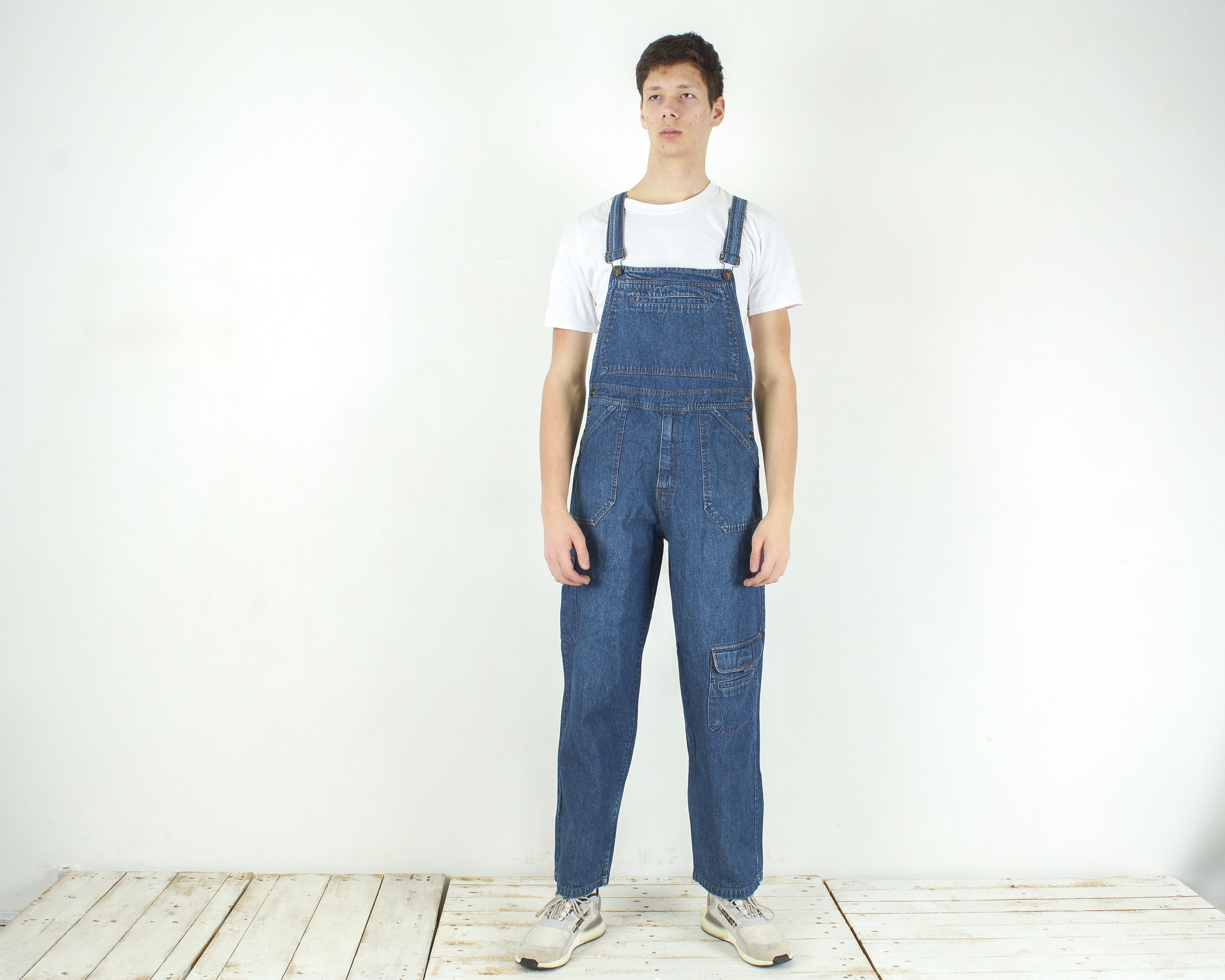 image of Denim Men Dungaree Bibs Boilersuit Jumpsuit Utility Workwear in Blue (Size 36)