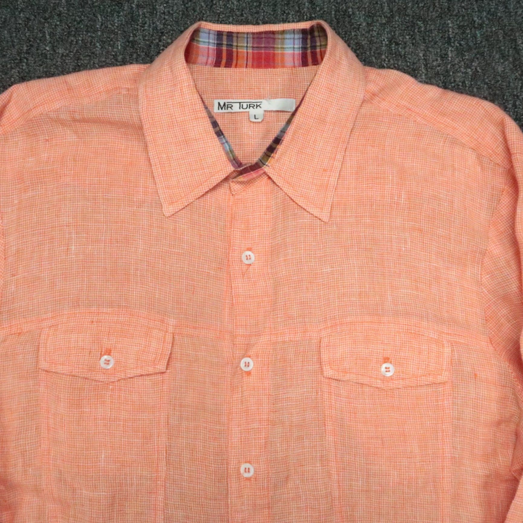 Mr Turk MR TURK Shirt Mens L Coral Orange 100% Linen Long Sleeve Button-Up Shirt Size US L / EU 52-54 / 3 - 2 Thumbnail