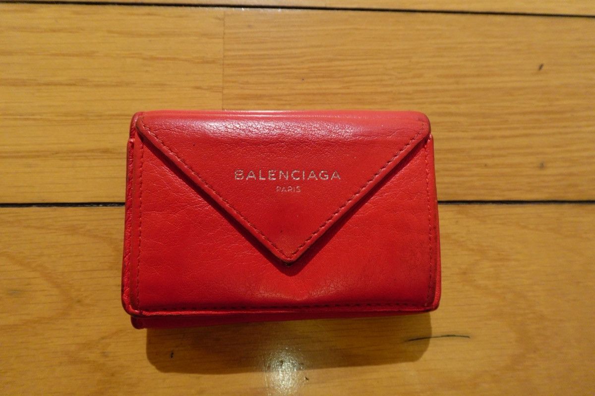 Balenciaga Red Leather Trifold Wallet