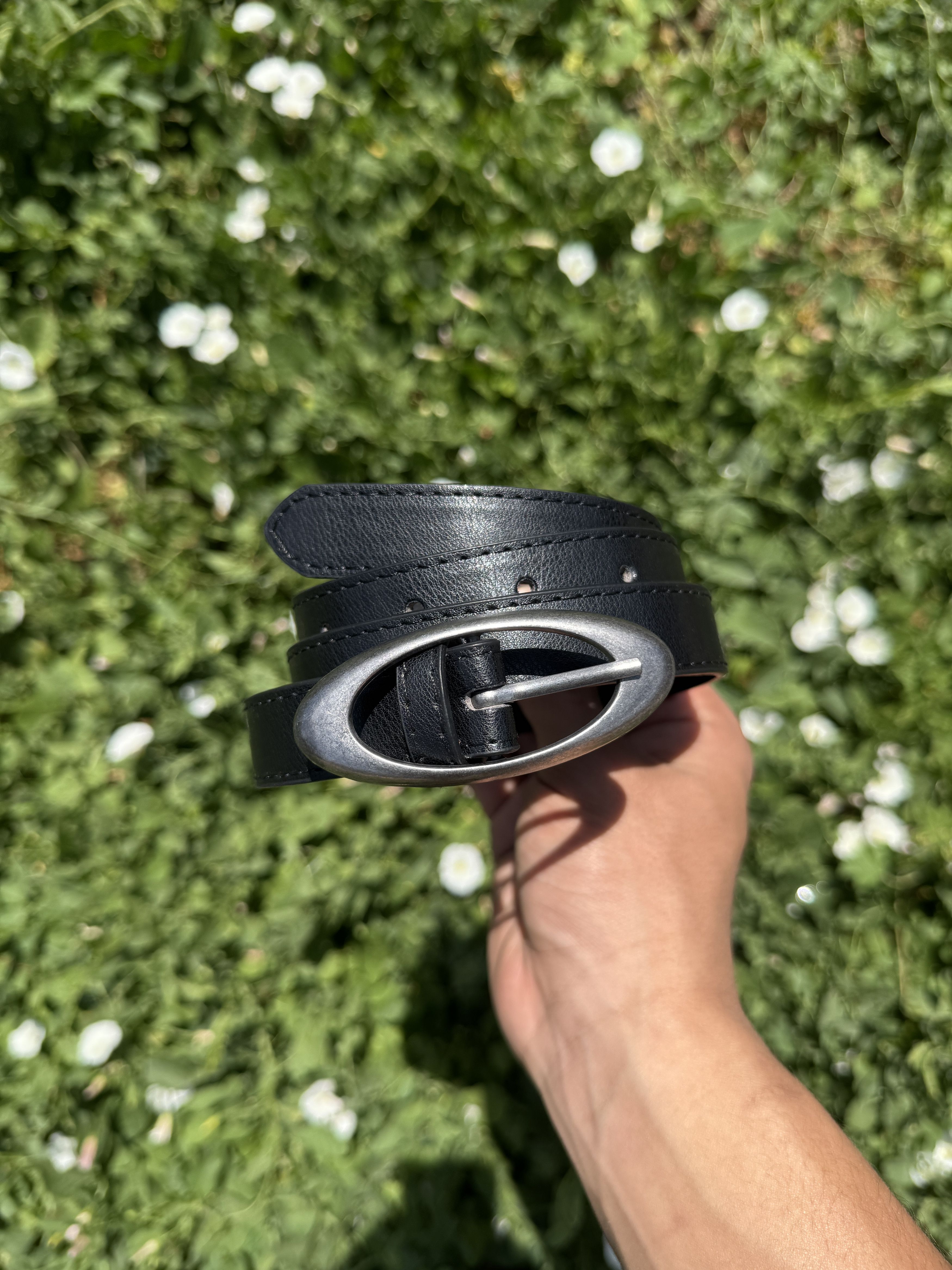 Other Y2K Black Faux Leather Oval Buckle Belt Size ONE SIZE - 1 Thumbnail