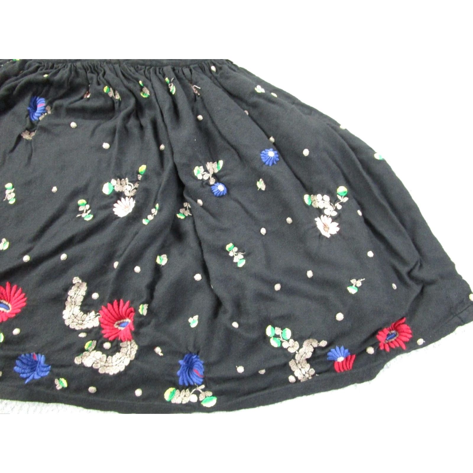 Antik Batik ANTIK BATIK Skirt Teens 14 Black Embroidered Floral Bohemian Skater Mid Rise Cotton Blend Size 36" / US 14 / IT 50 - 3 Thumbnail